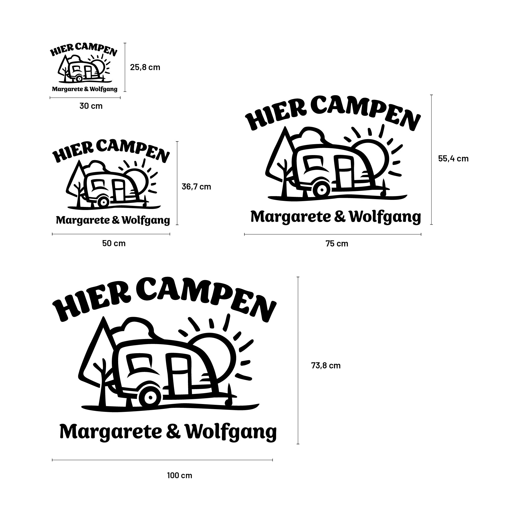Aufkleber „Hier Campen… - Wohnwagen“ personalisierbar