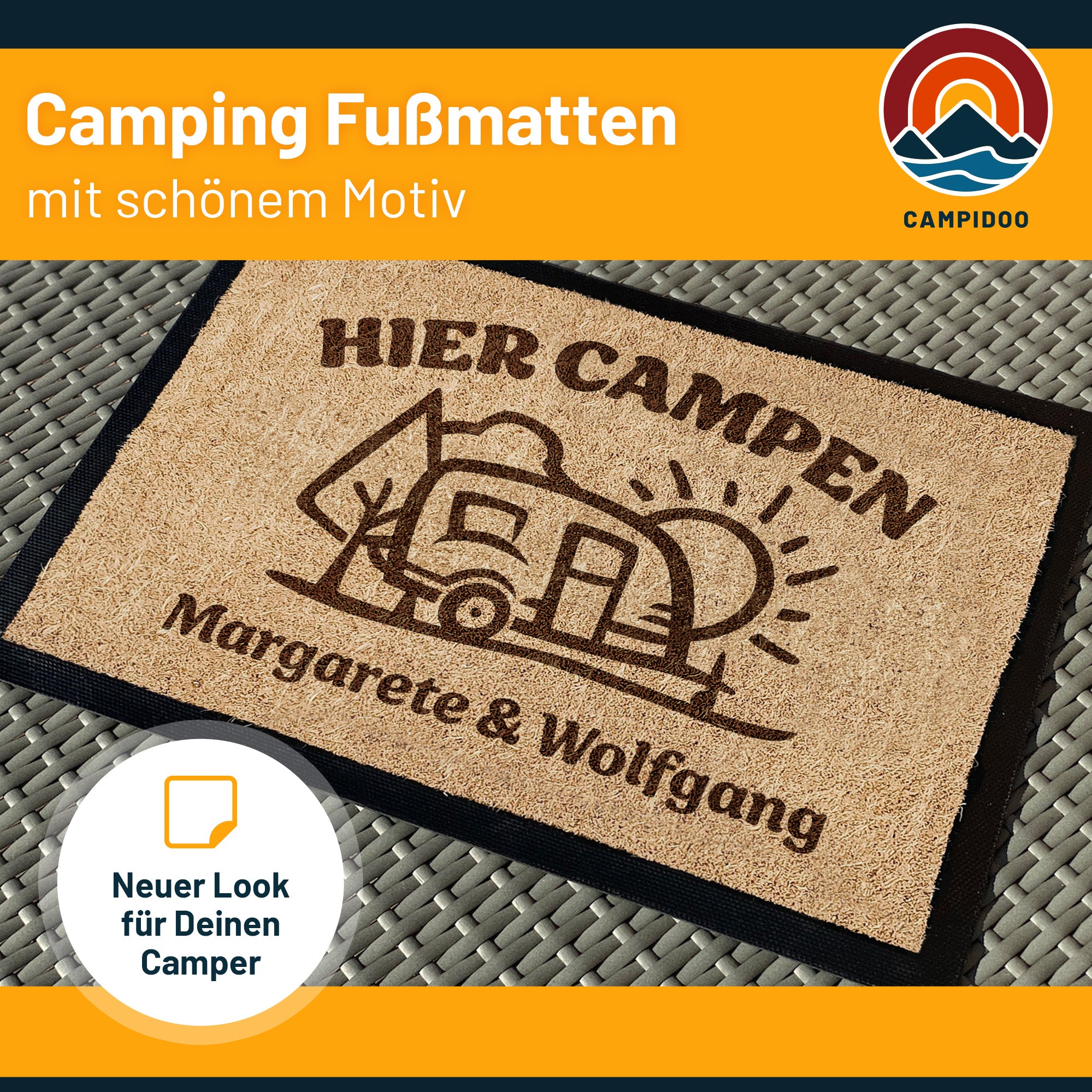 Camping Fussmatte "Hier campen... - WoWa" personalisierbar