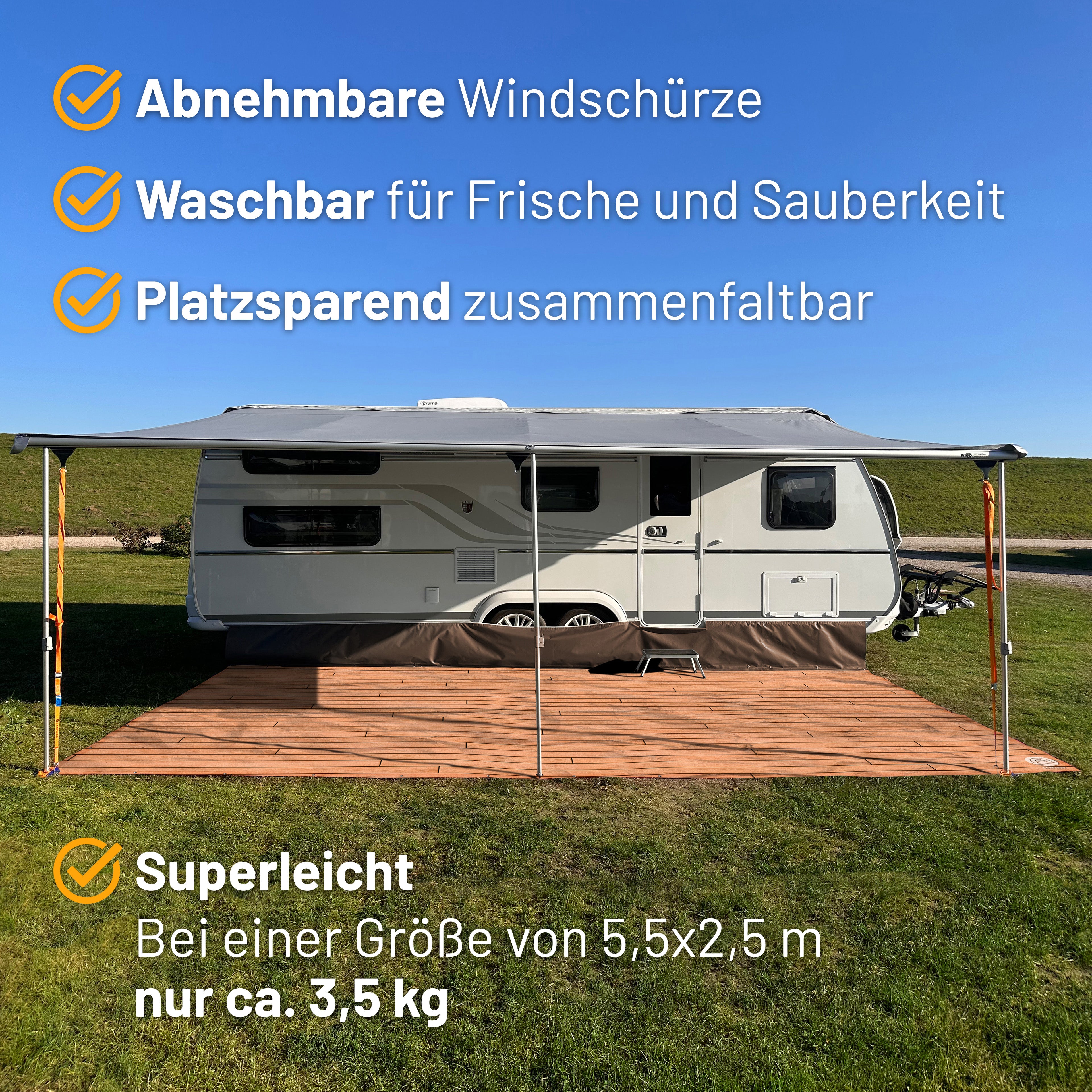 PREMIUM Vorzeltteppich mit abnehmbarer Windschürze - "TEAK"
