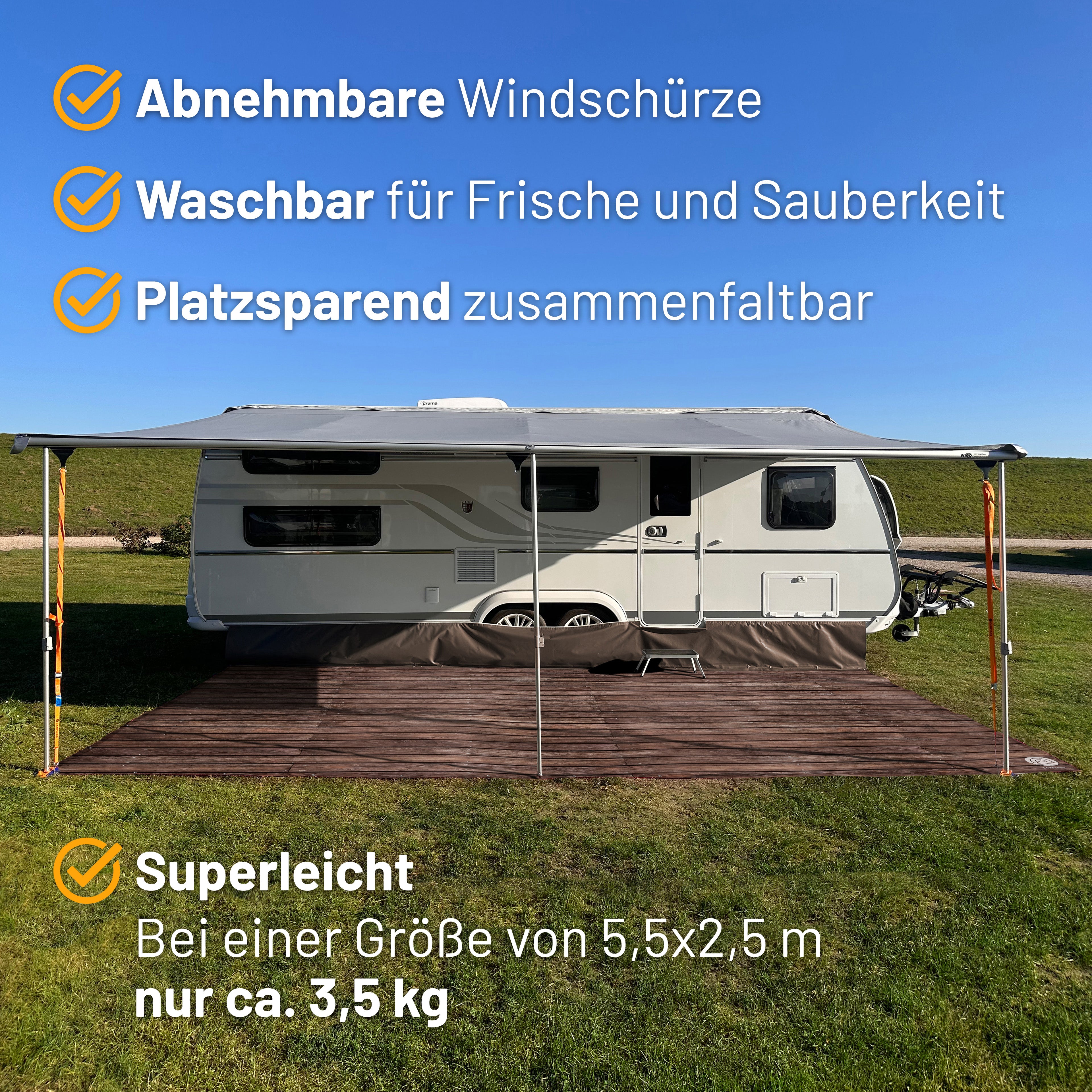 PREMIUM Vorzeltteppich mit abnehmbarer Windschürze - "Vintage Holz"