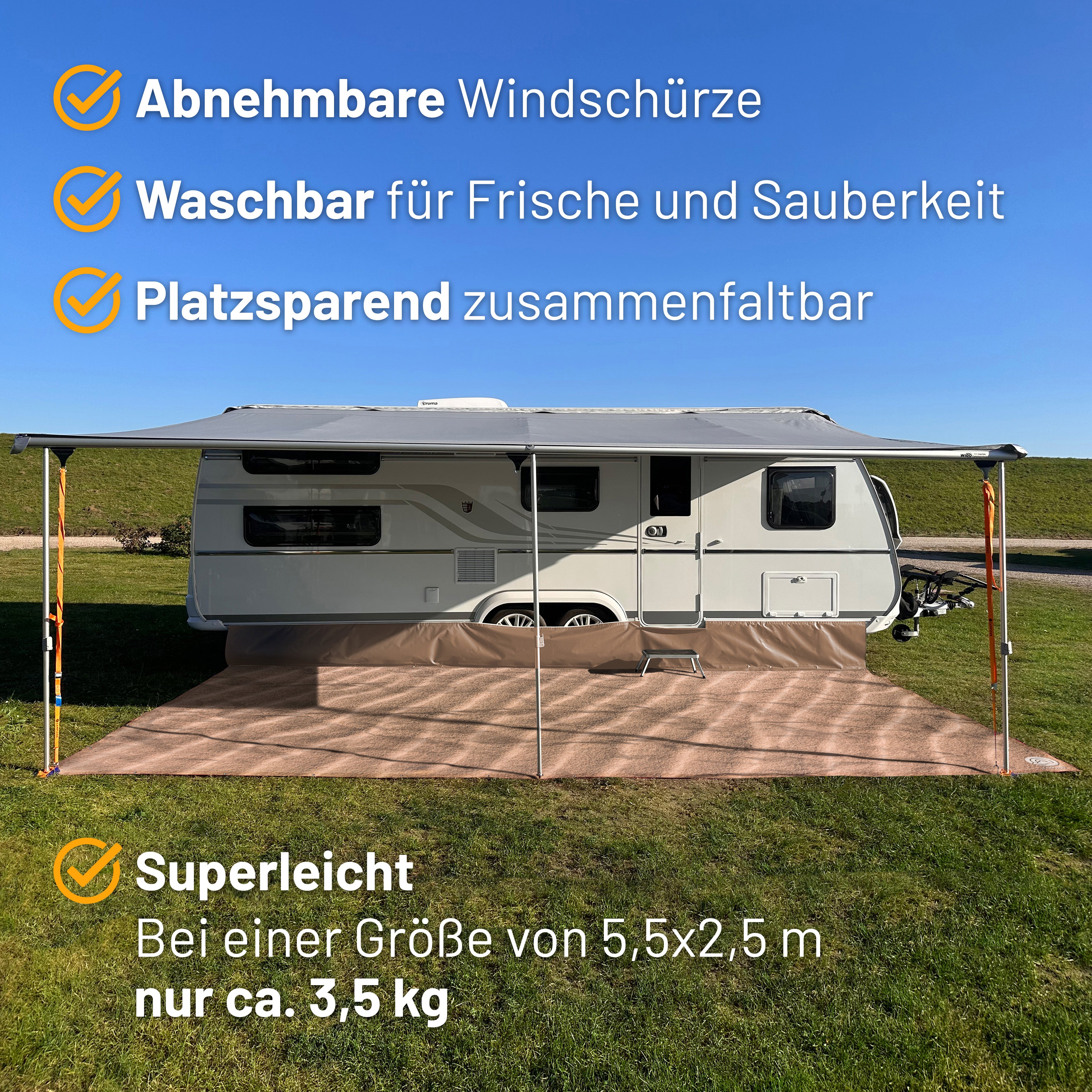 PREMIUM Vorzeltteppich mit abnehmbarer Windschürze - "Sand"