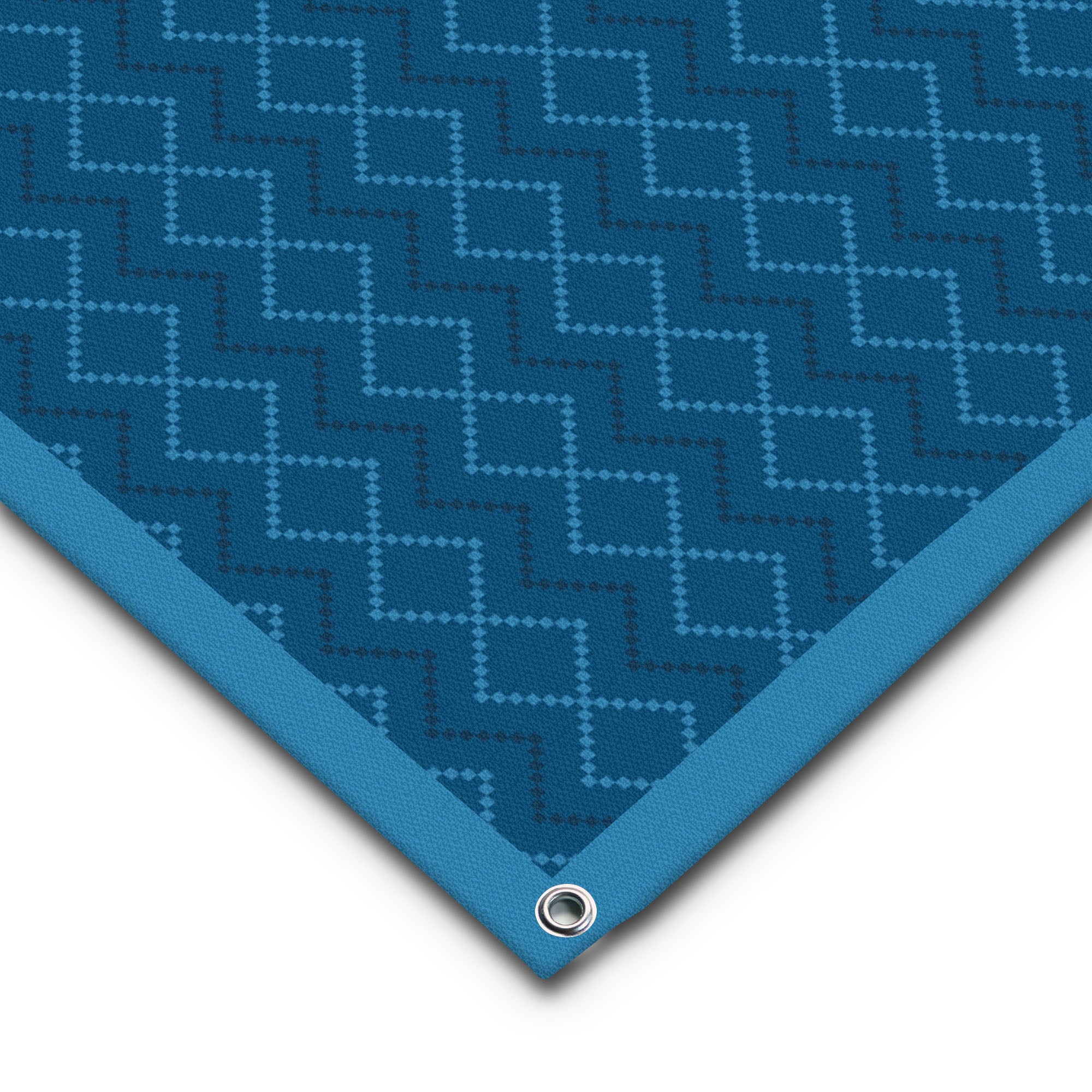 Zweiteiliger PVC Vorzeltteppich mit abnehmbarer Windschürze - "Blaues ZickZack"