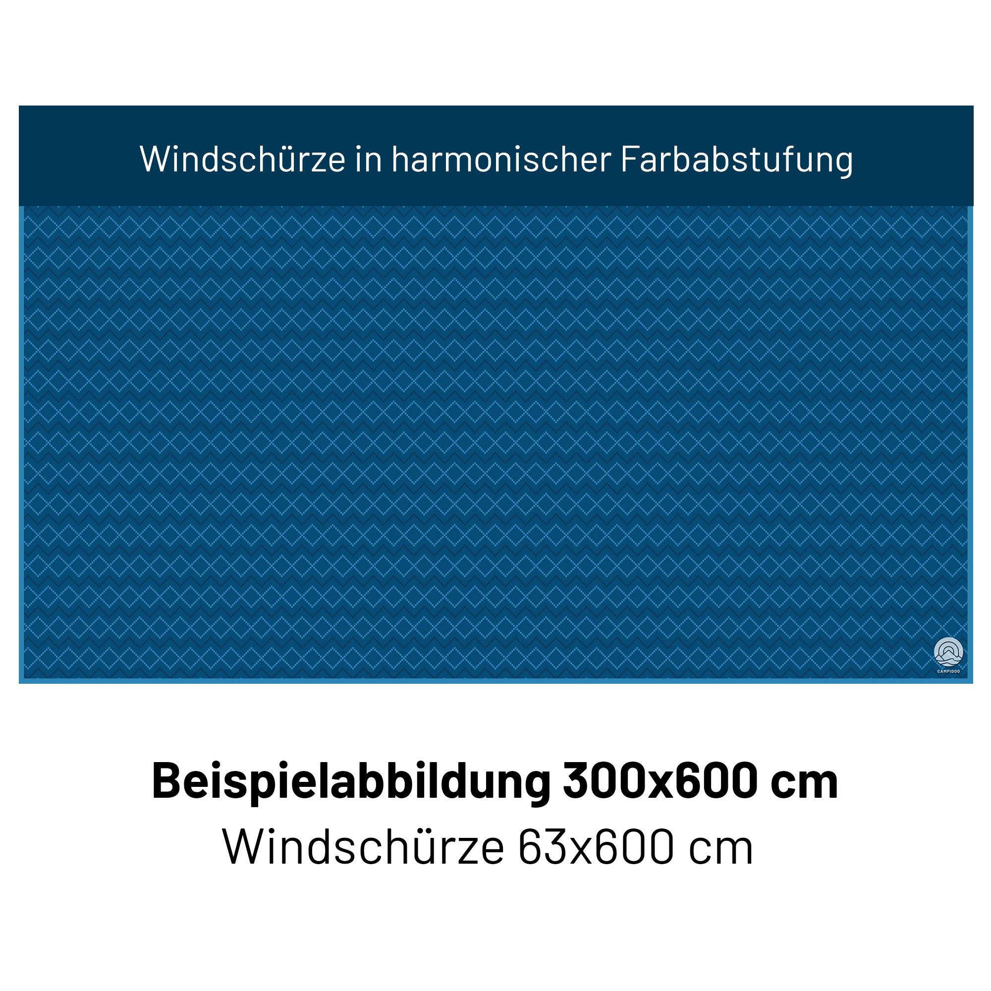 PREMIUM Vorzeltteppich mit abnehmbarer Windschürze - "Blaues ZickZack"