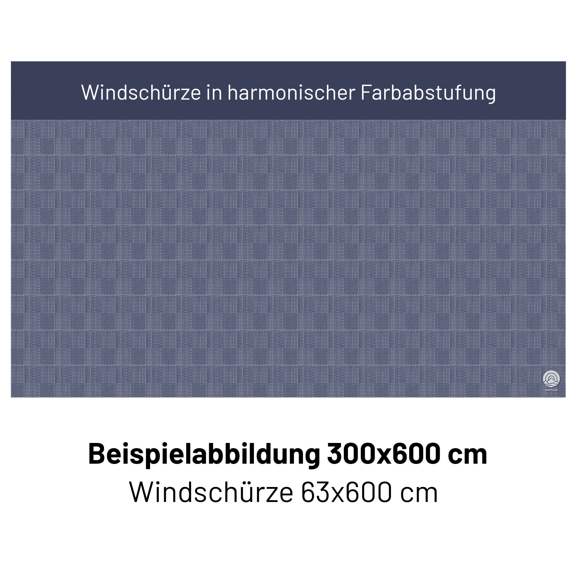 PREMIUM Vorzeltteppich mit abnehmbarer Windschürze - "Schraffiert Blau"
