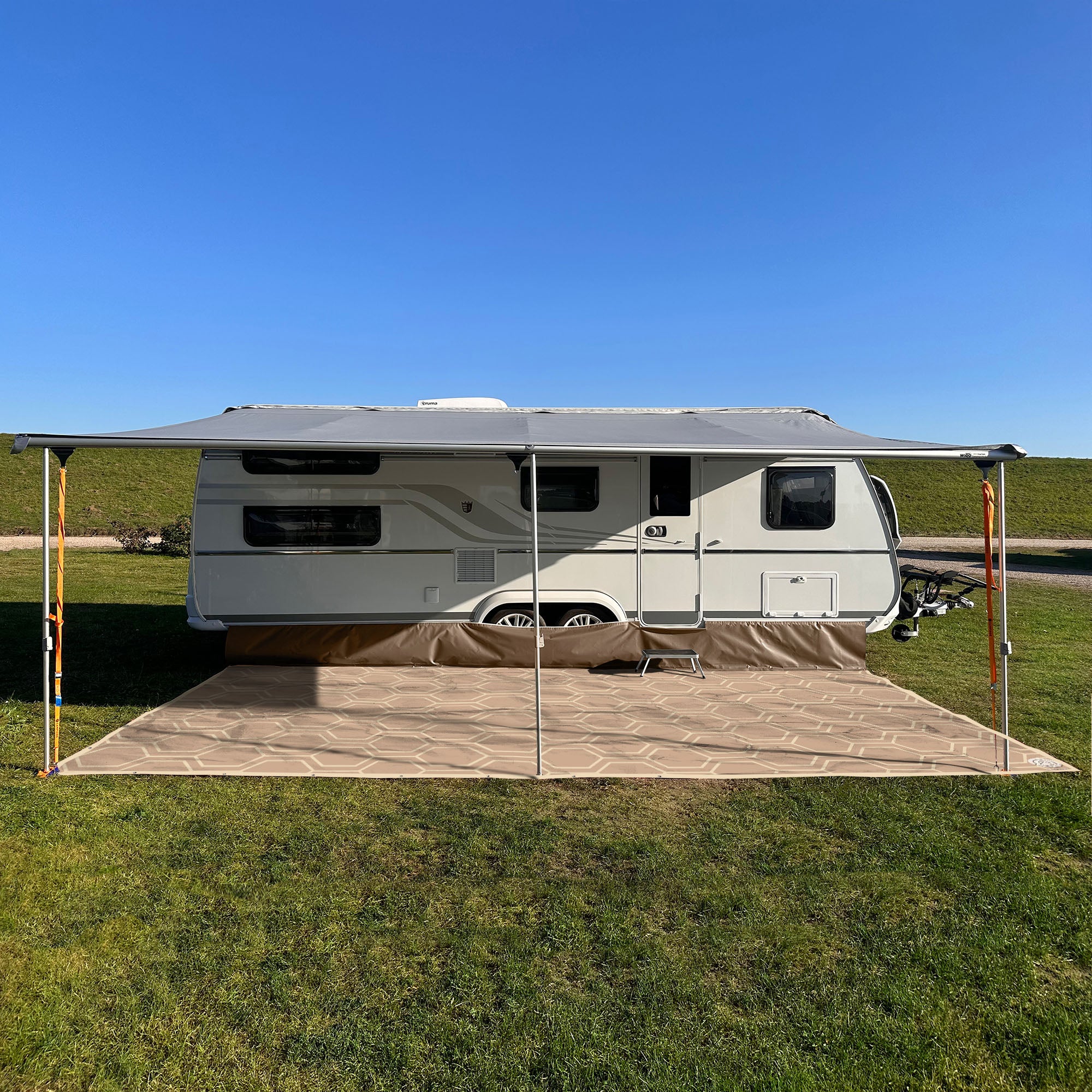 Einteiliger PVC Vorzeltteppich - "Sechseck Beige"