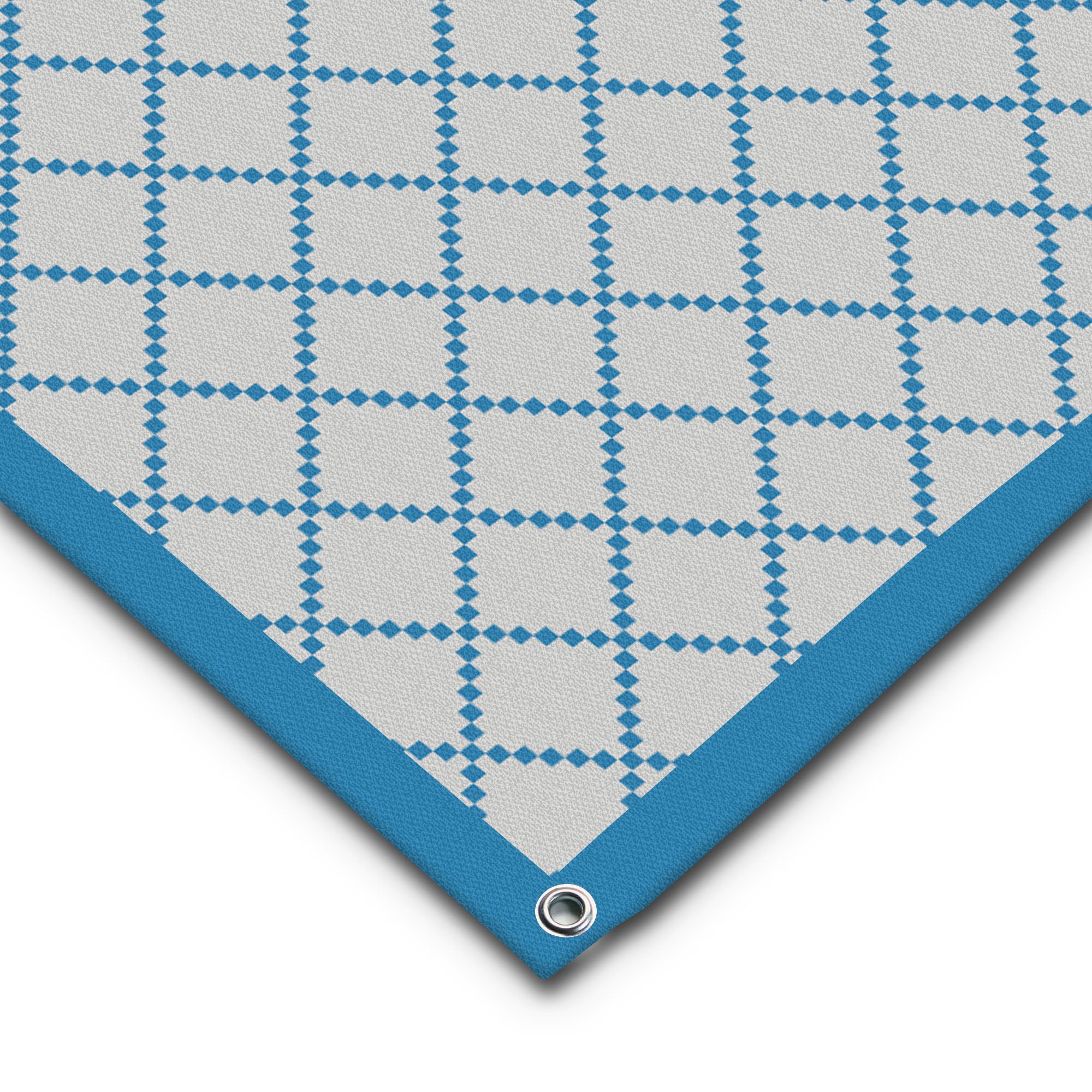 Einteiliger PVC Vorzeltteppich - "Karo Blau Grau"