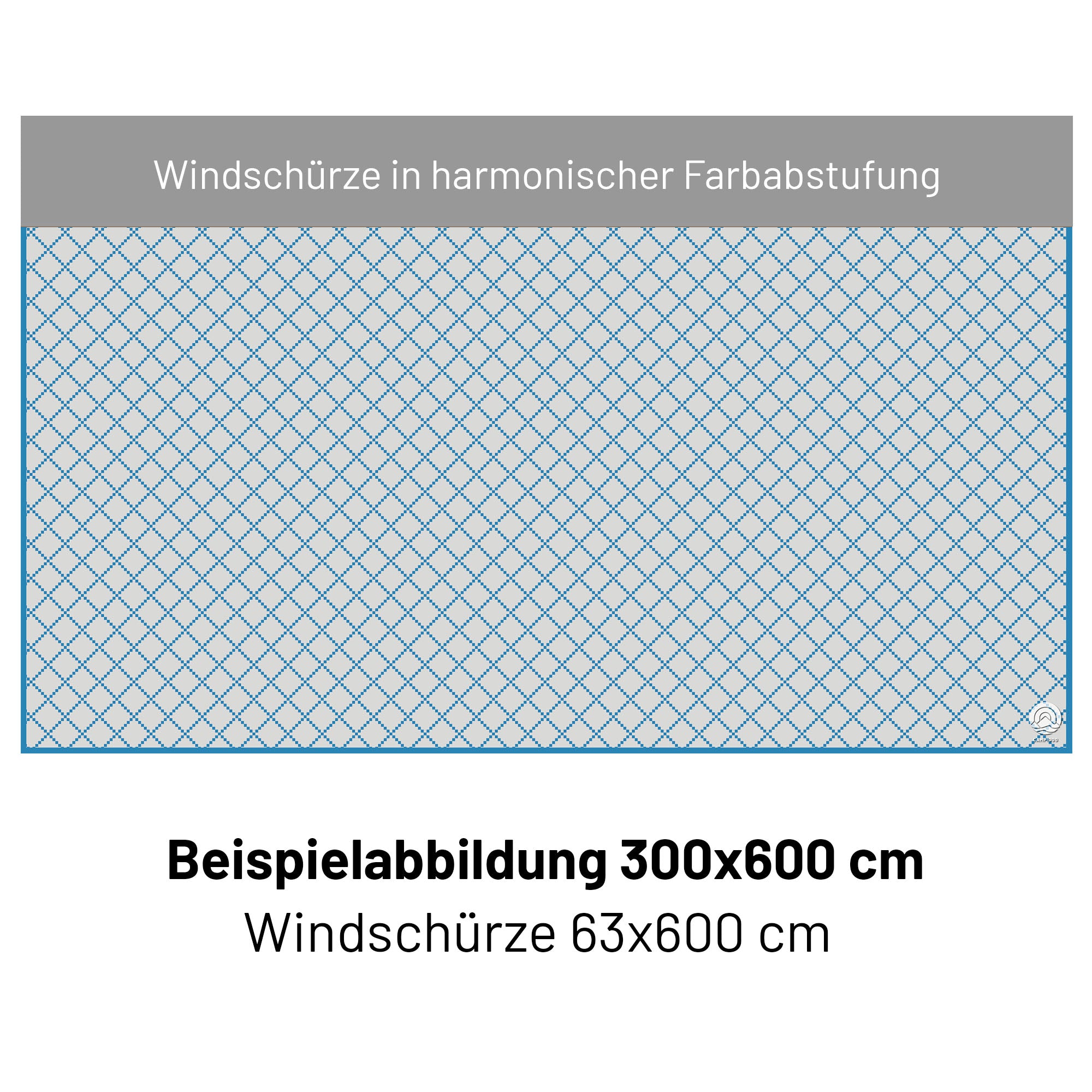 PREMIUM Vorzeltteppich mit abnehmbarer Windschürze - "Karo Blau Grau"