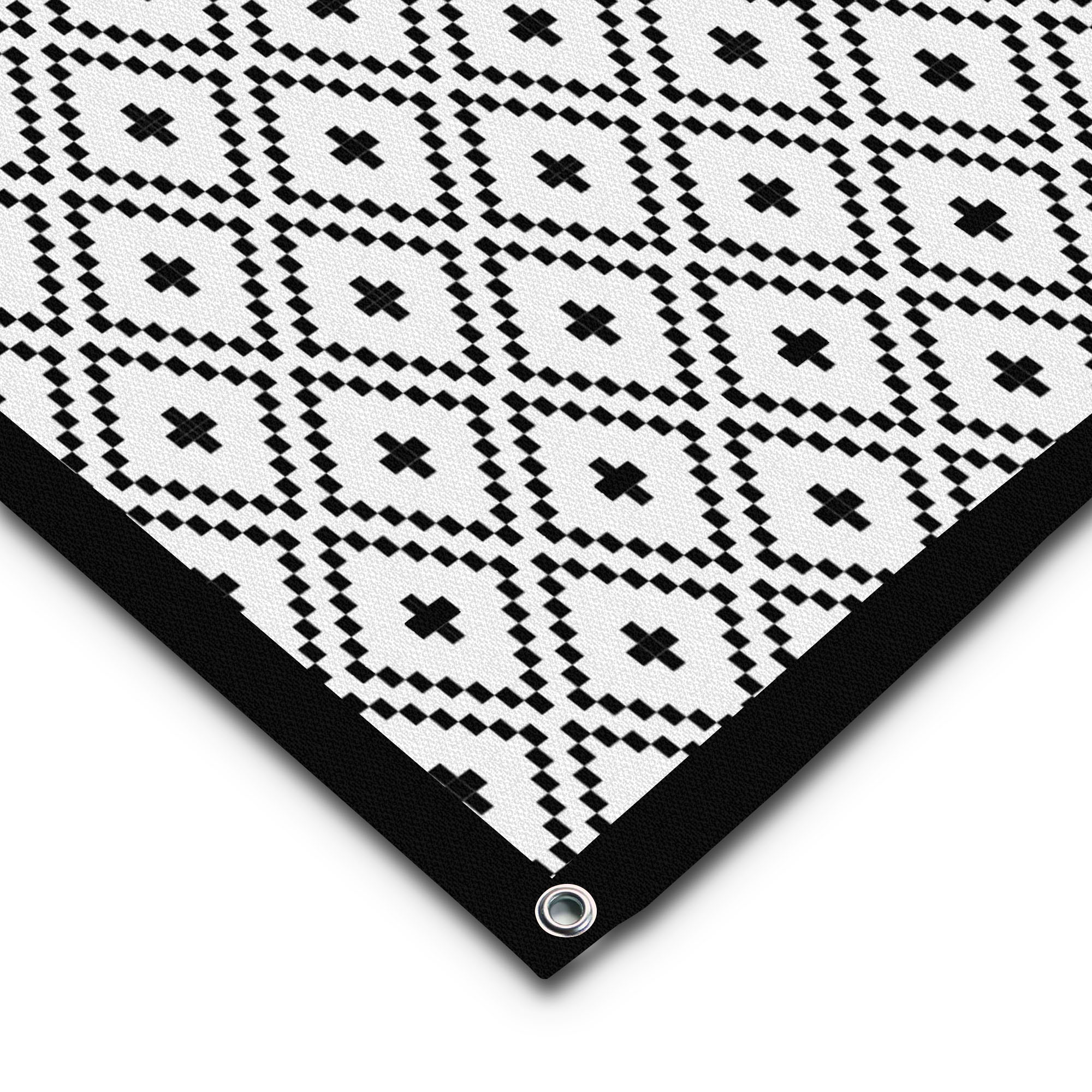 One-piece PVC awning carpet - "Rhombus Black White"