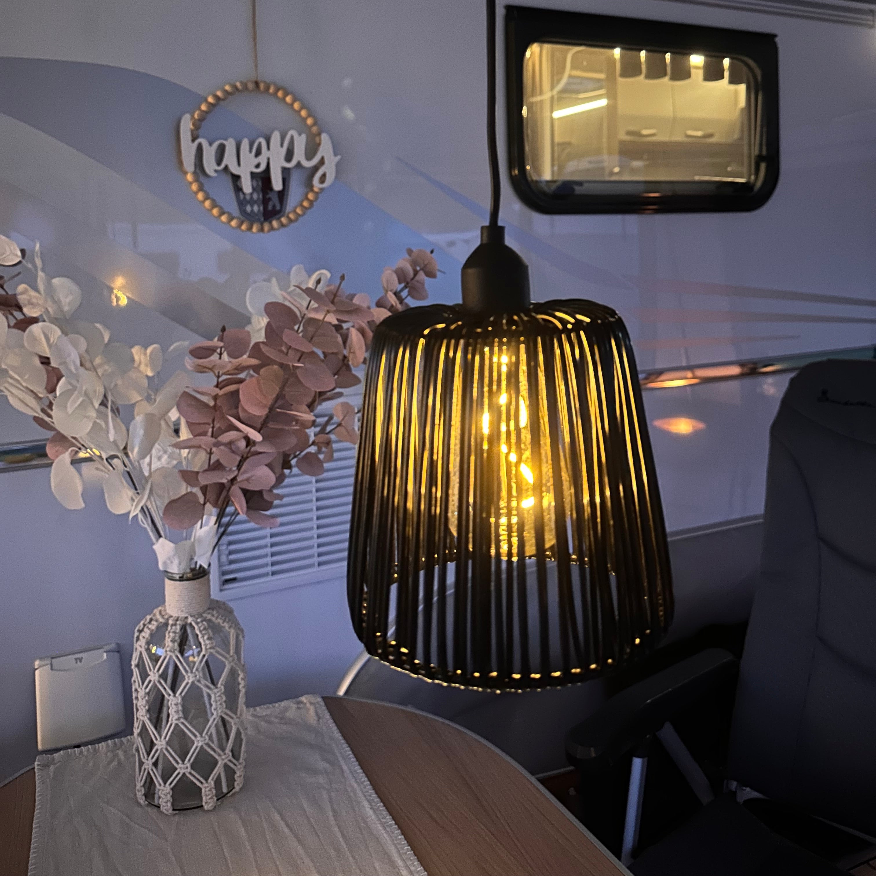 Camping awning hanging lamp with LED “TWINE” black