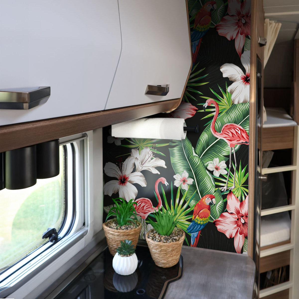 Möbelfolie Papageien auf Schwarz