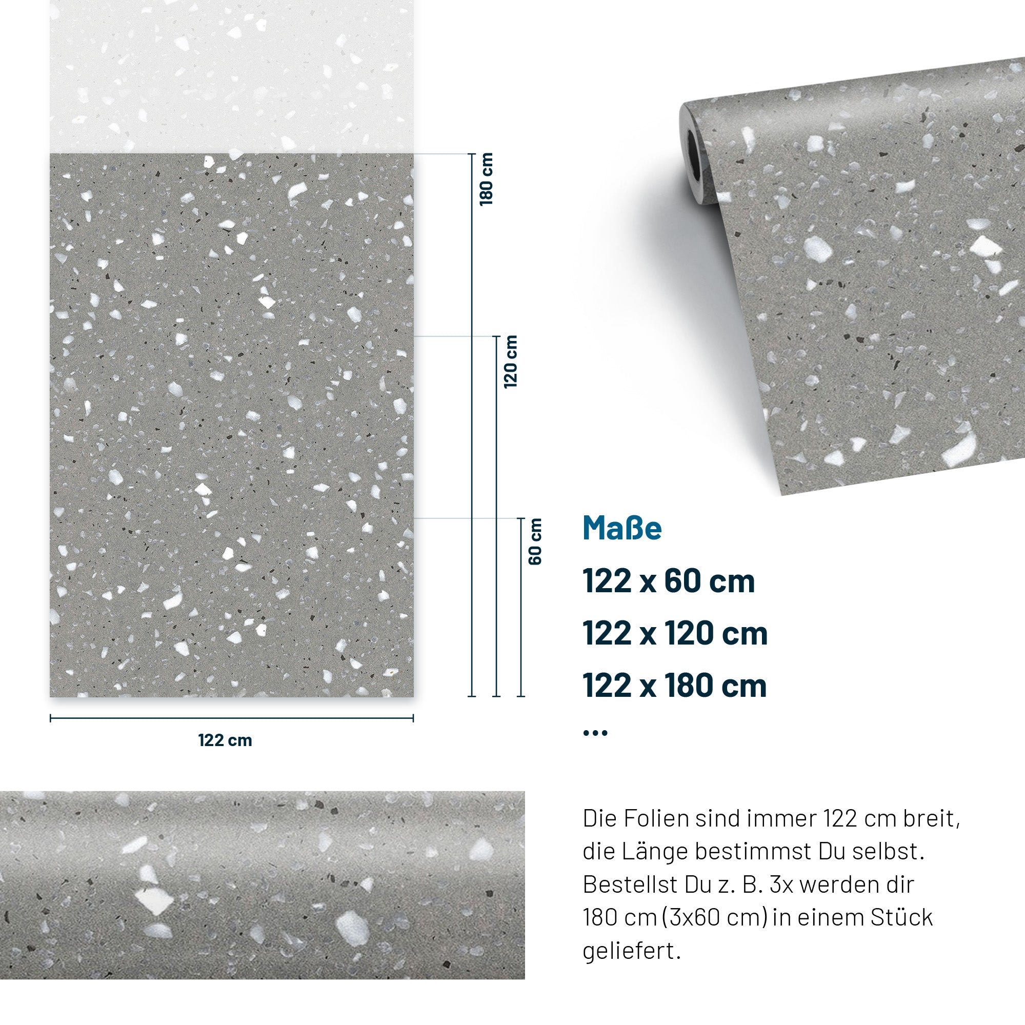 3D Naturstein-Dekor Möbelfolie Terrazzo Spotted Grey