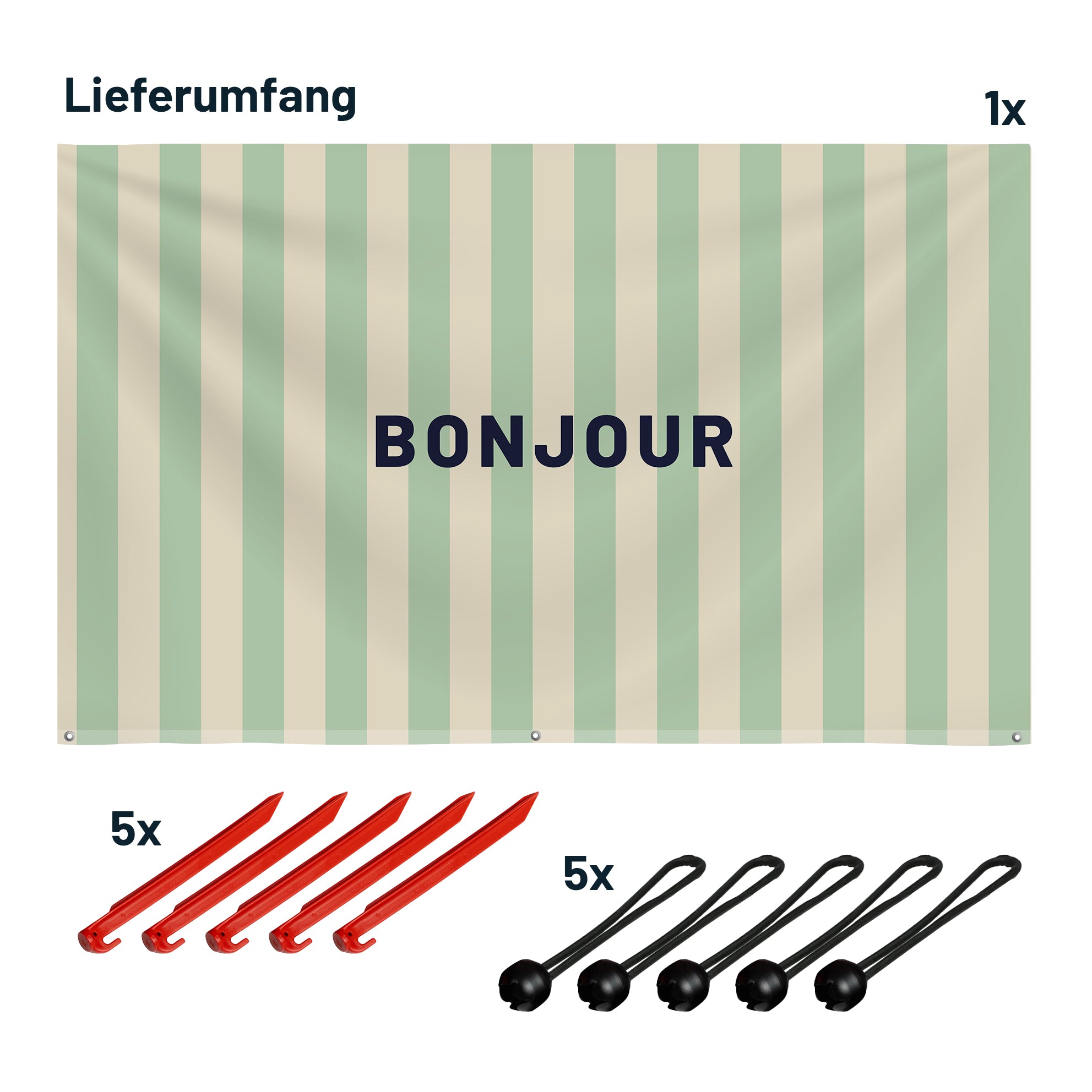 Sonnensegel STRIPE DEIN TEXT Beige/Grün