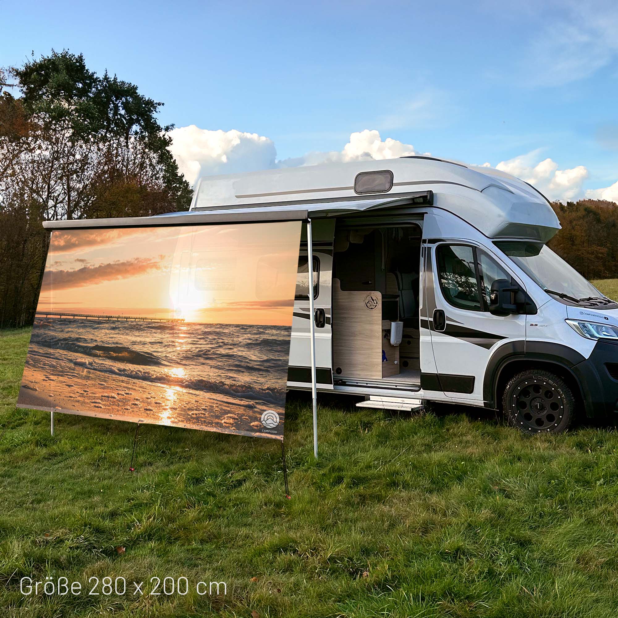 Textile sun sail SUNSET WITH SEA BRIDGE 200cm high
