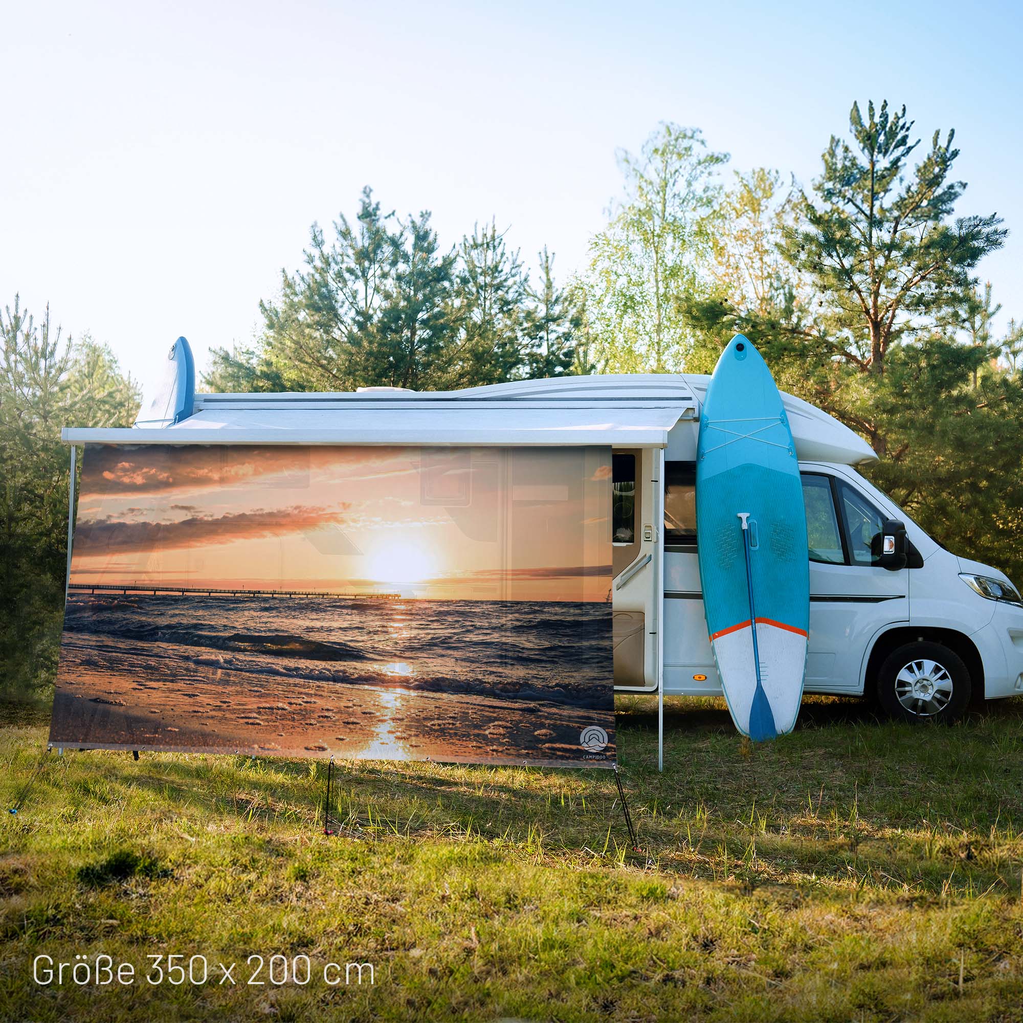 Textile sun sail SUNSET WITH SEA BRIDGE 200cm high