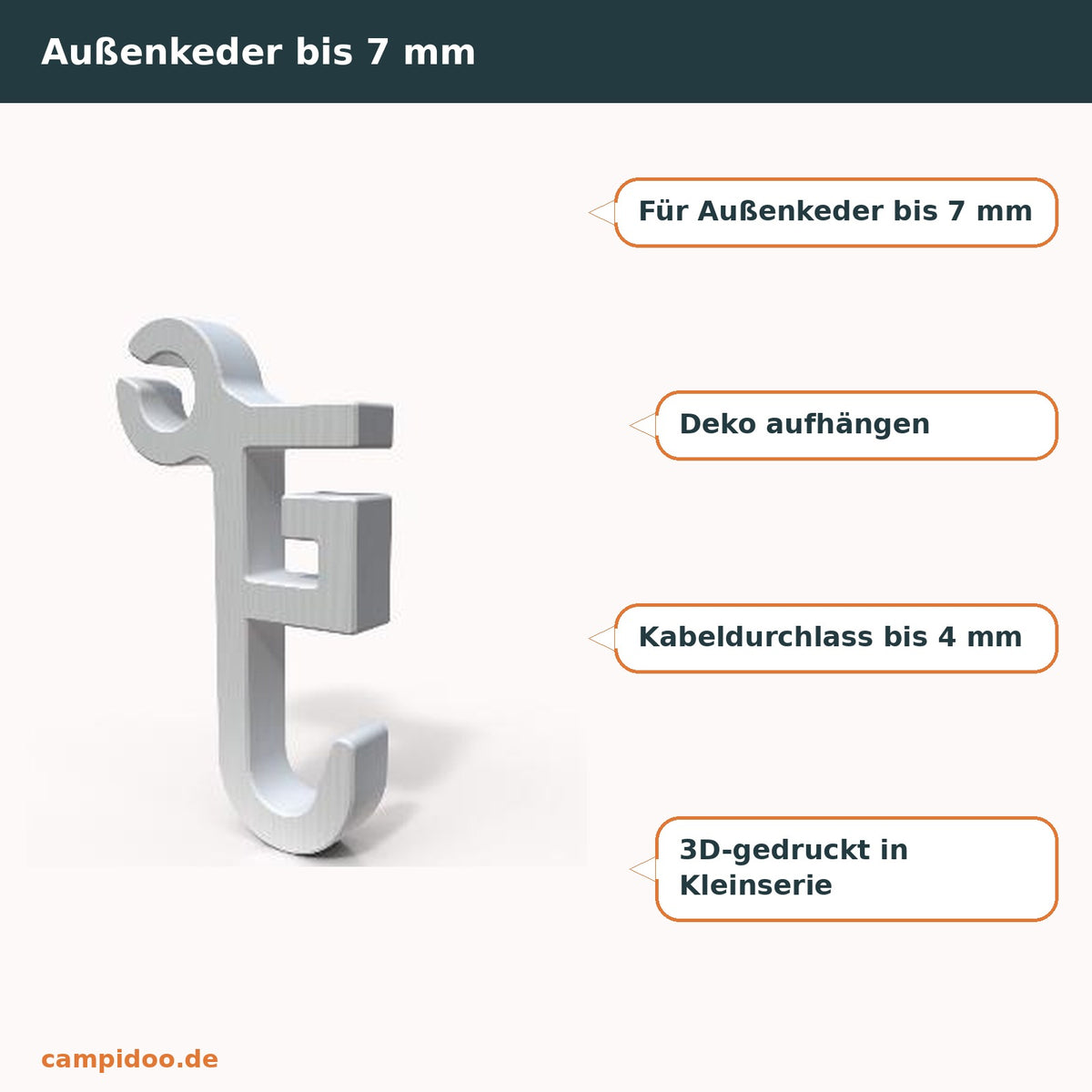 Haken für Außenkeder bis 7 mm – Eigenschaften