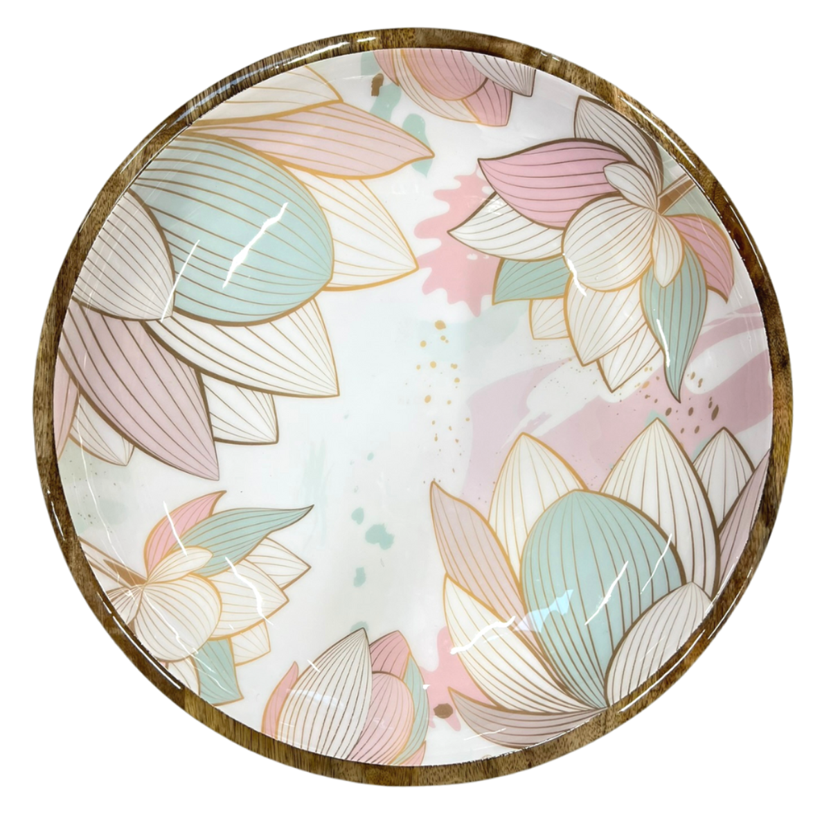 Mangoholz Schale Pale Pink Blue Lotus 38cm
