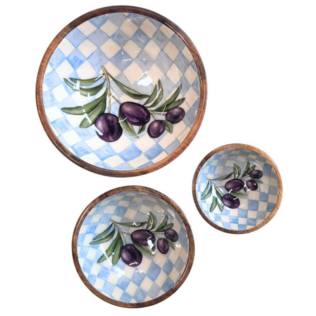Mangoholz Schalen Olive Blue Checkers