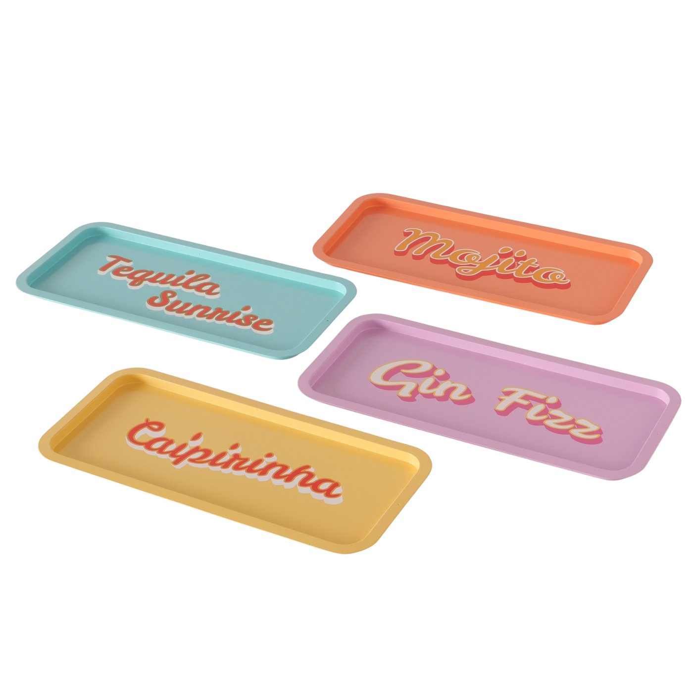Tablett Cocktail, 4 sort., B 15 cm, Eisen, Mehrfarbig