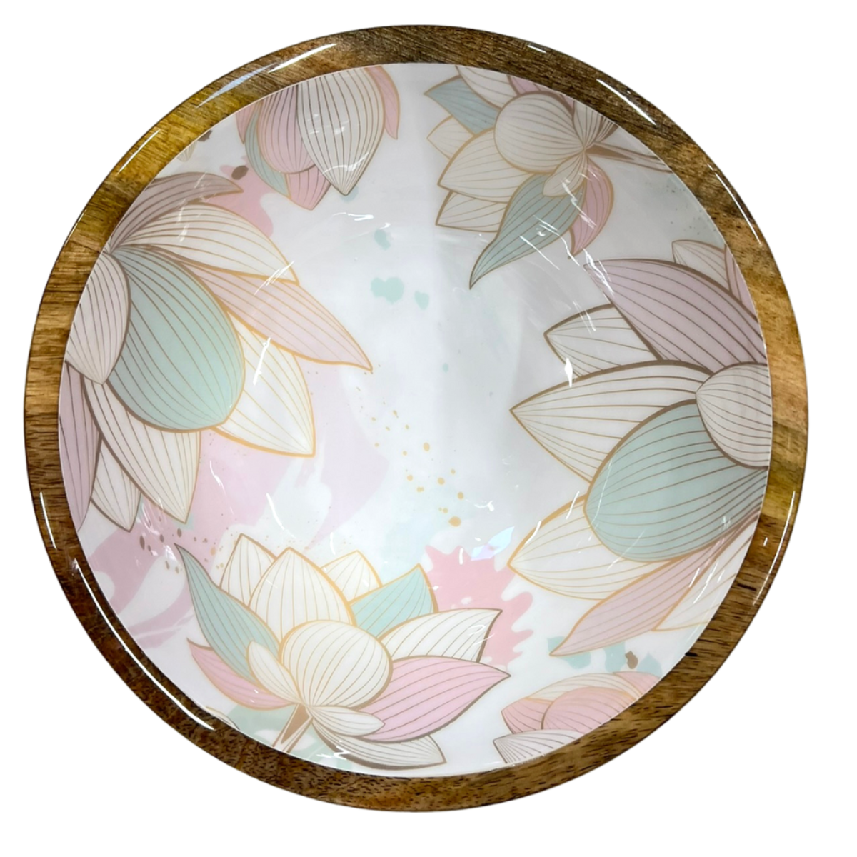 Mangoholz Schale Pale Pink Blue Lotus 25cm