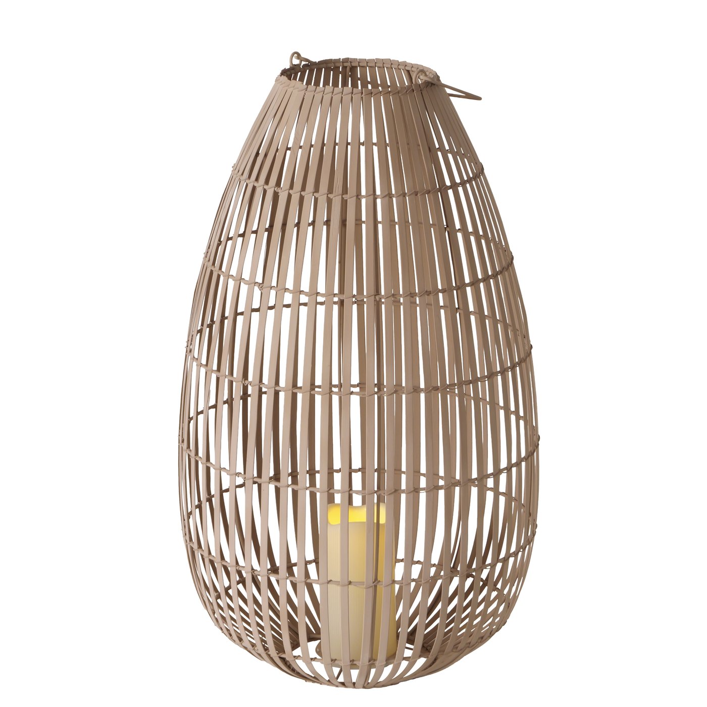 LED-Windlicht Tuva, Rund, H 60 cm, Bambus, Eisen