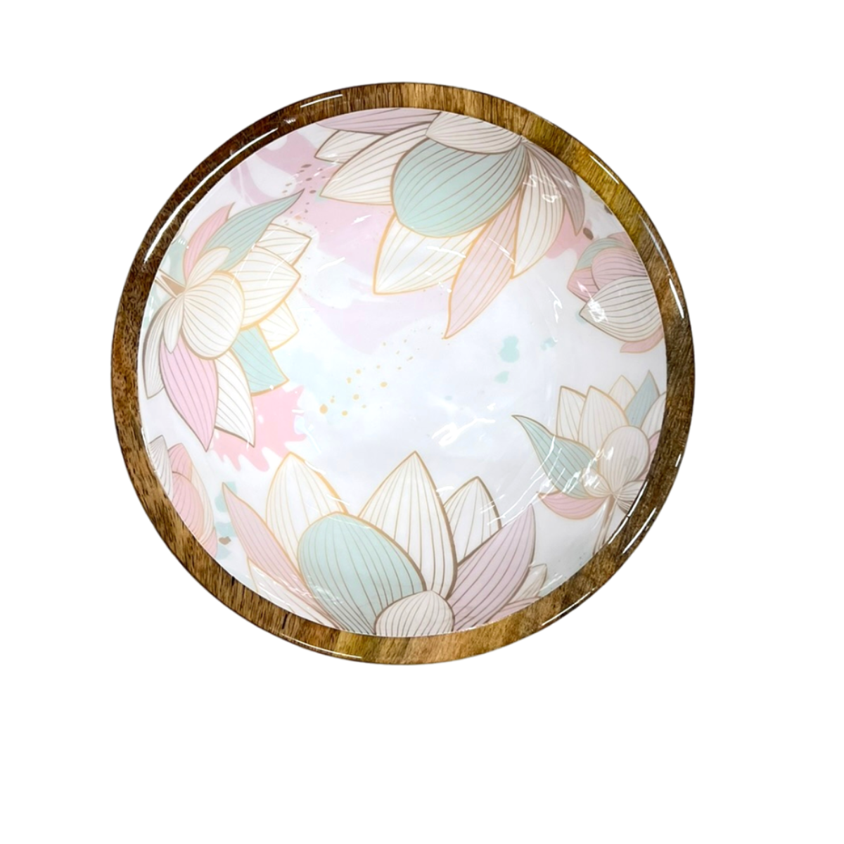 Mangoholz Schale Pale Pink Blue Lotus 18cm