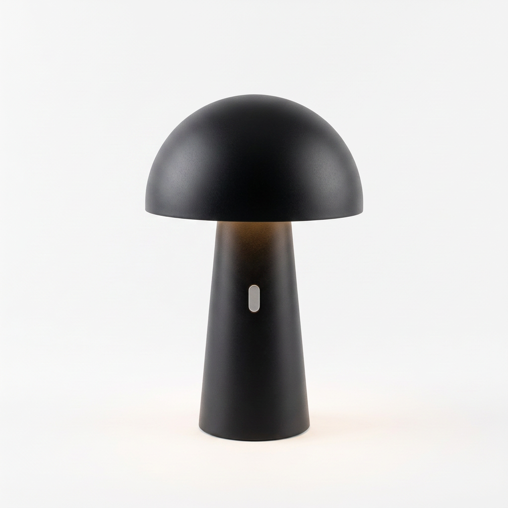 Newgarden Shitake Akku-Tischlampe in Schwarz, freigestellt