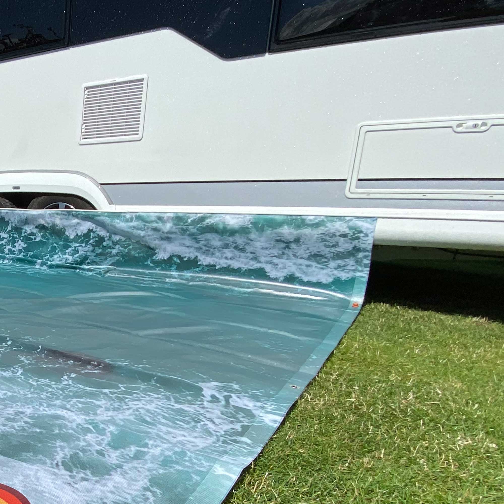 One-piece PVC awning carpet - "patterned white"