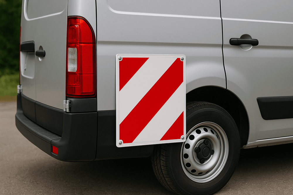 Worauf können rot weiße Warntafeln an Fahrzeugen hinweisen?