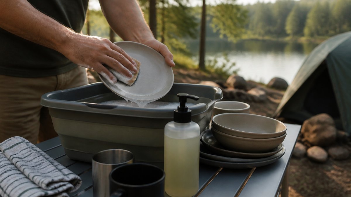 Biologisch abbaubare Reinigungsmittel für Campinggeschirr