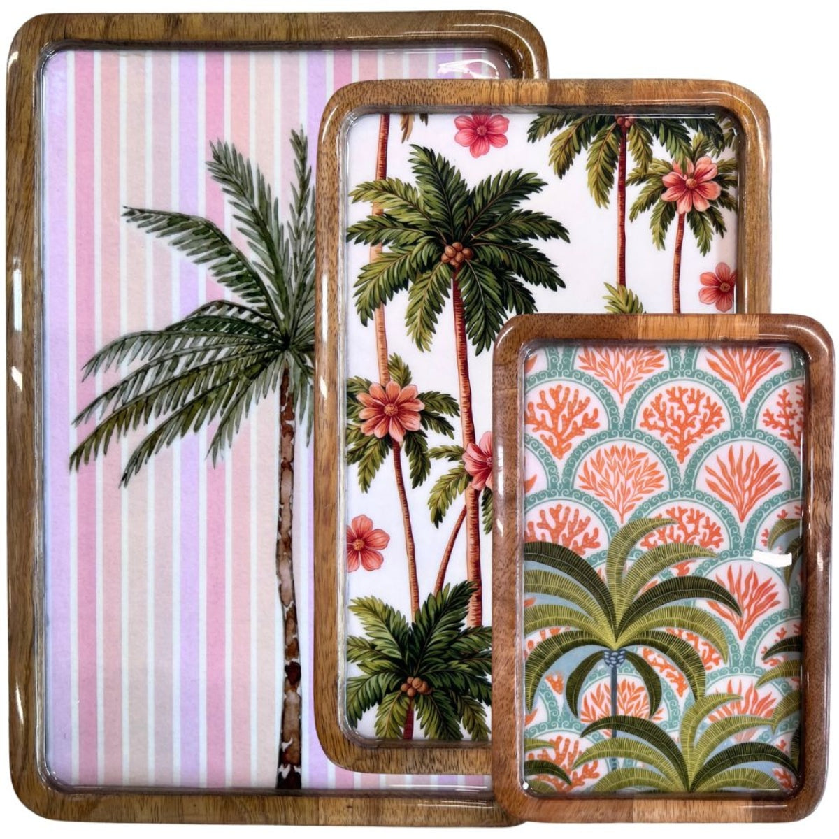 Mangoholz Tablett 3er-Set "Palm Trees"