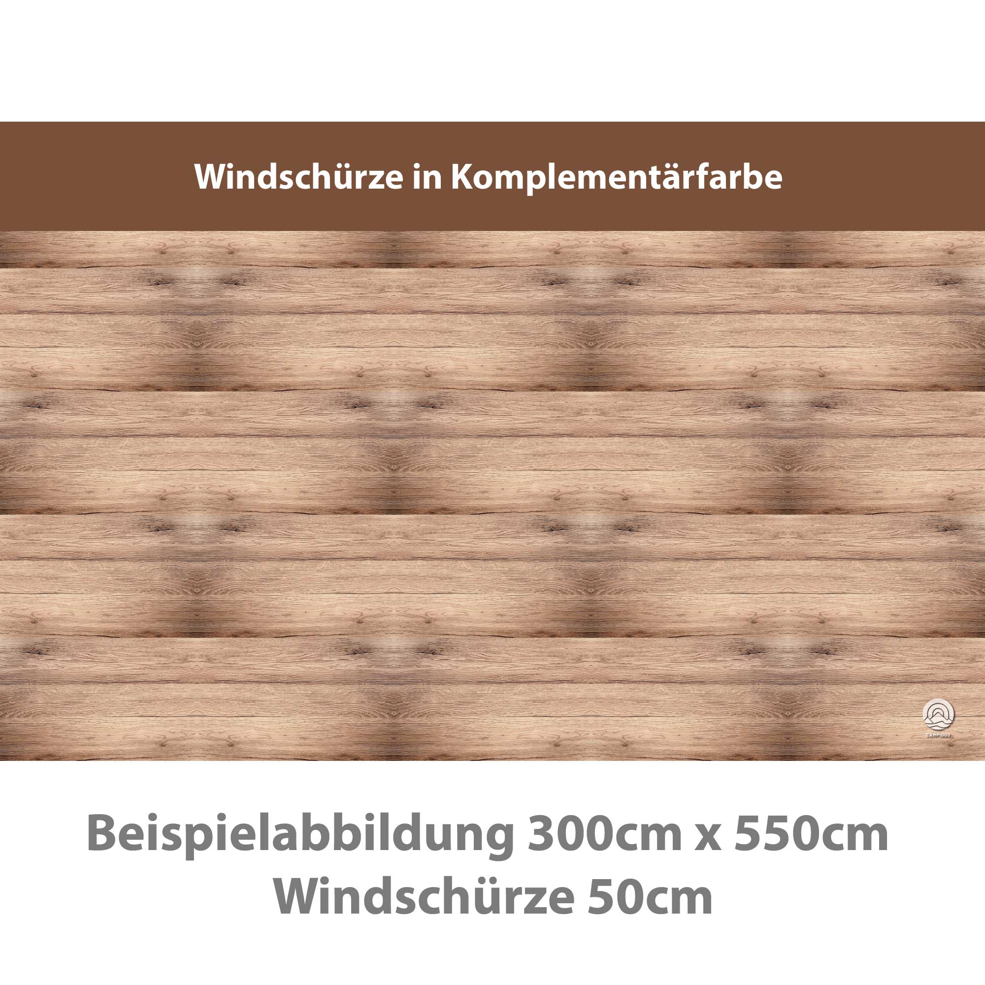 PREMIUM Vorzeltteppich mit abnehmbarer Windschürze - "Holzdeck"