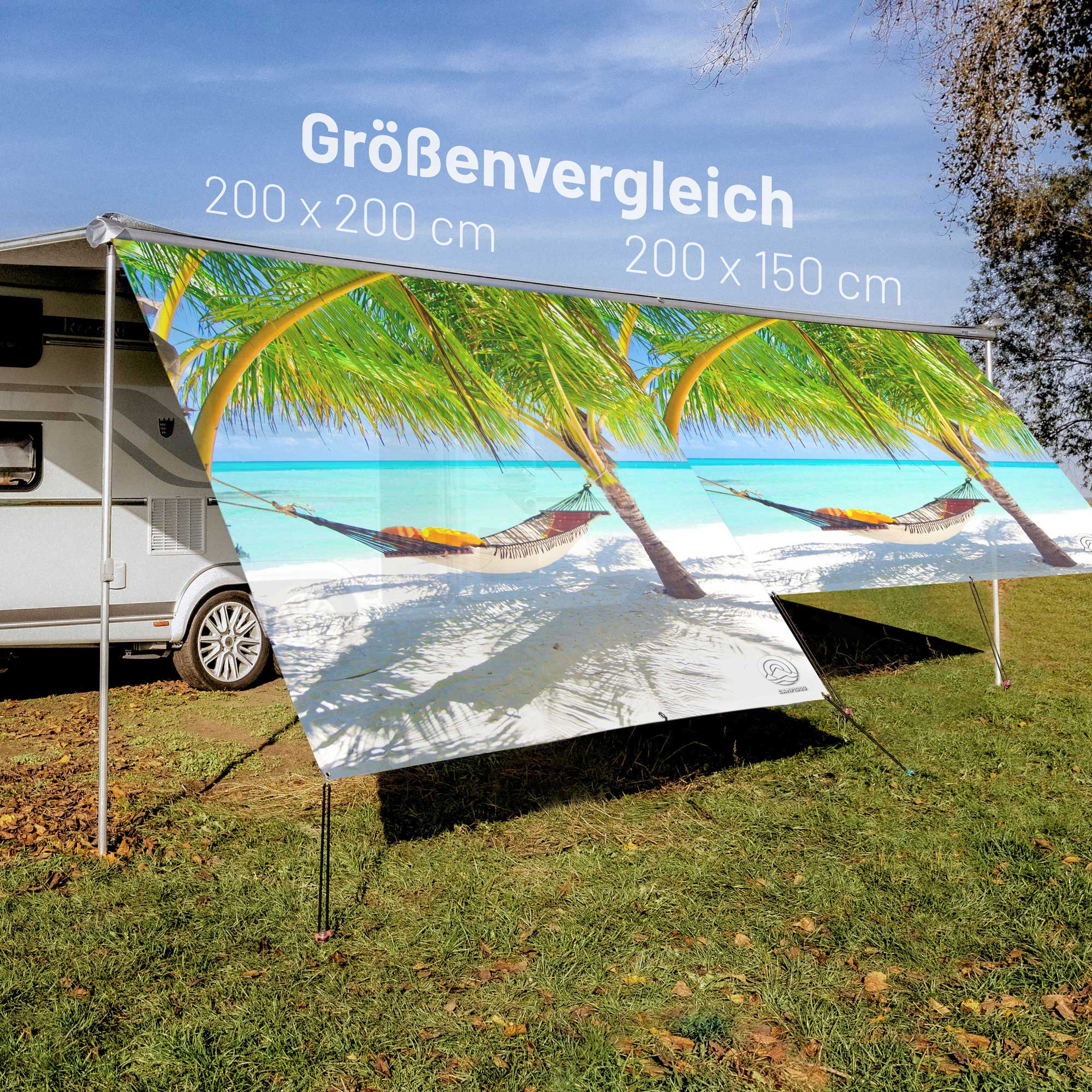 PVC Camping Sonnenschutz - Motiv PALMENSTRAND 150cm Hoch