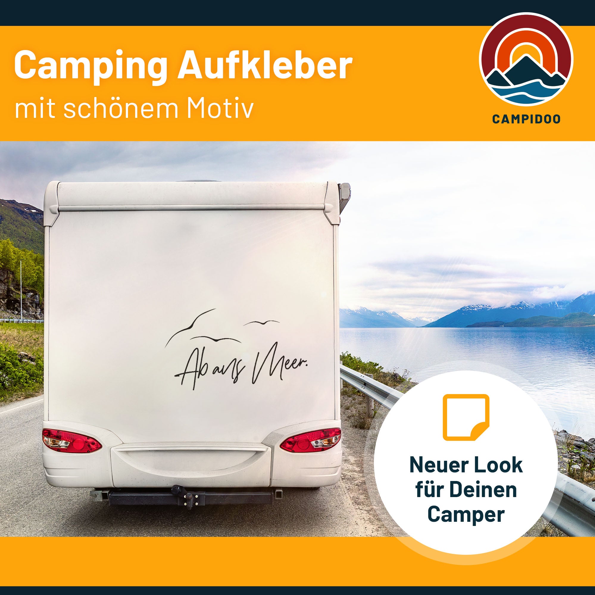 Camping Aufkleber "Ab ans Meer"