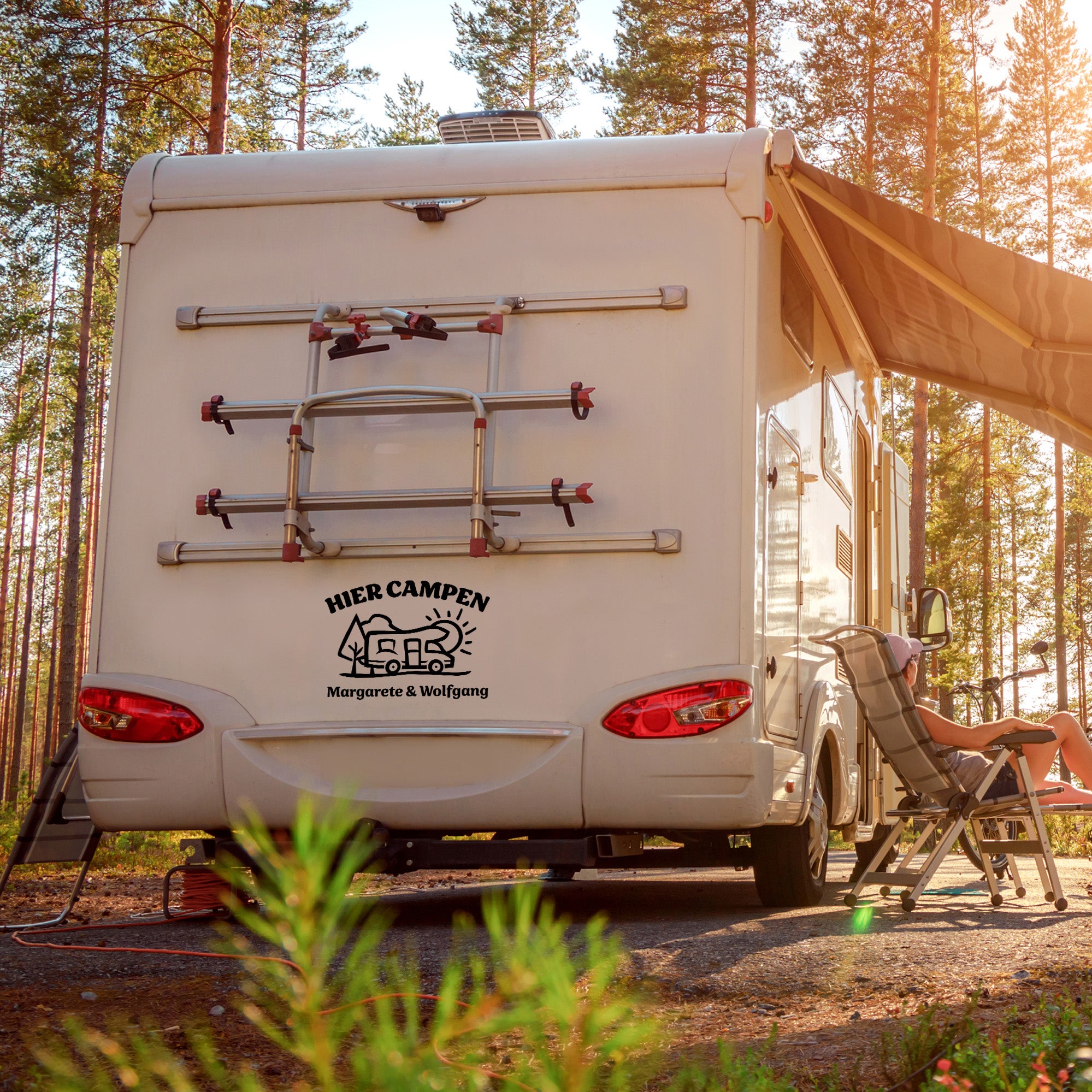 Aufkleber „Hier Campen… - Wohnmobil“ personalisierbar