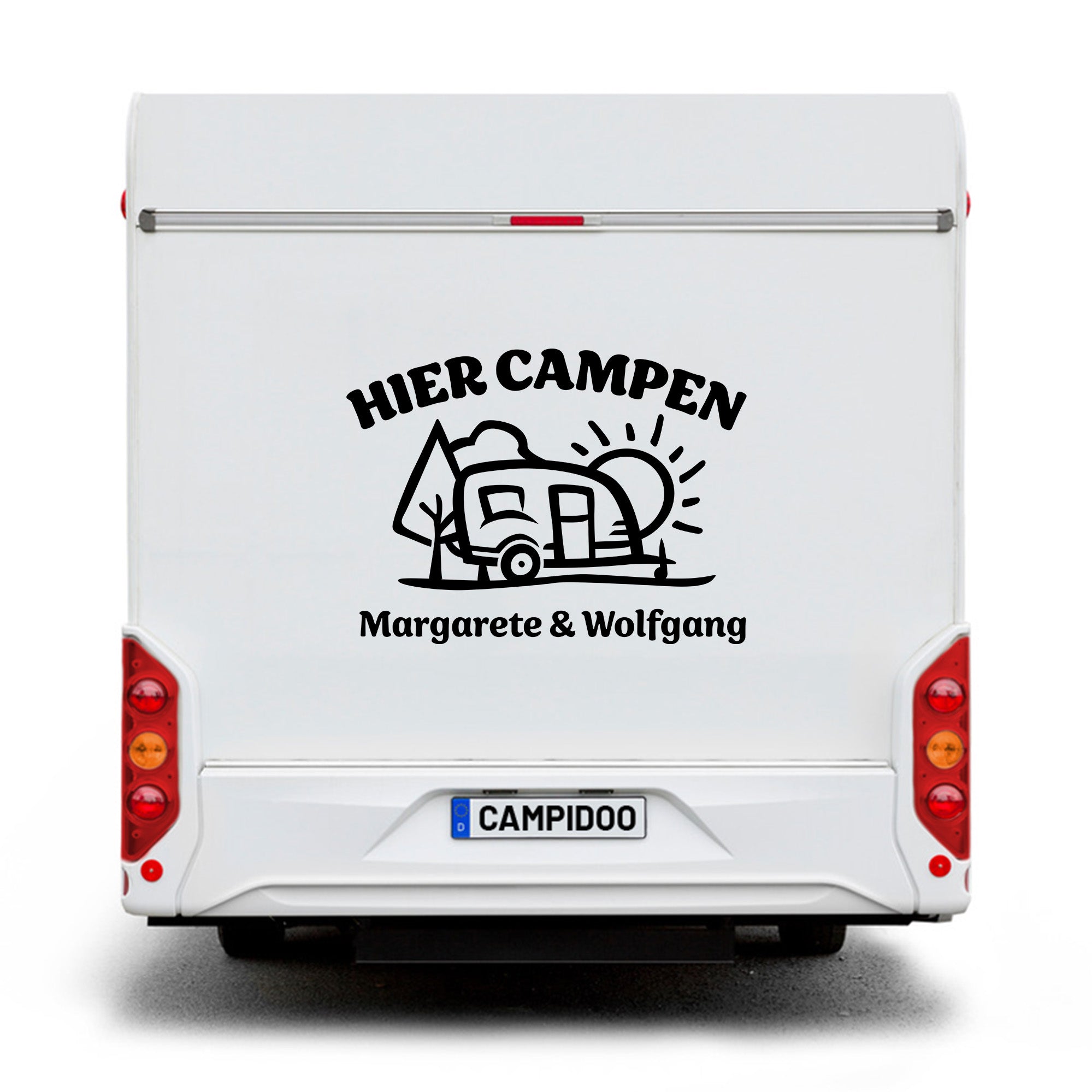 Aufkleber „Hier Campen… - Wohnwagen“