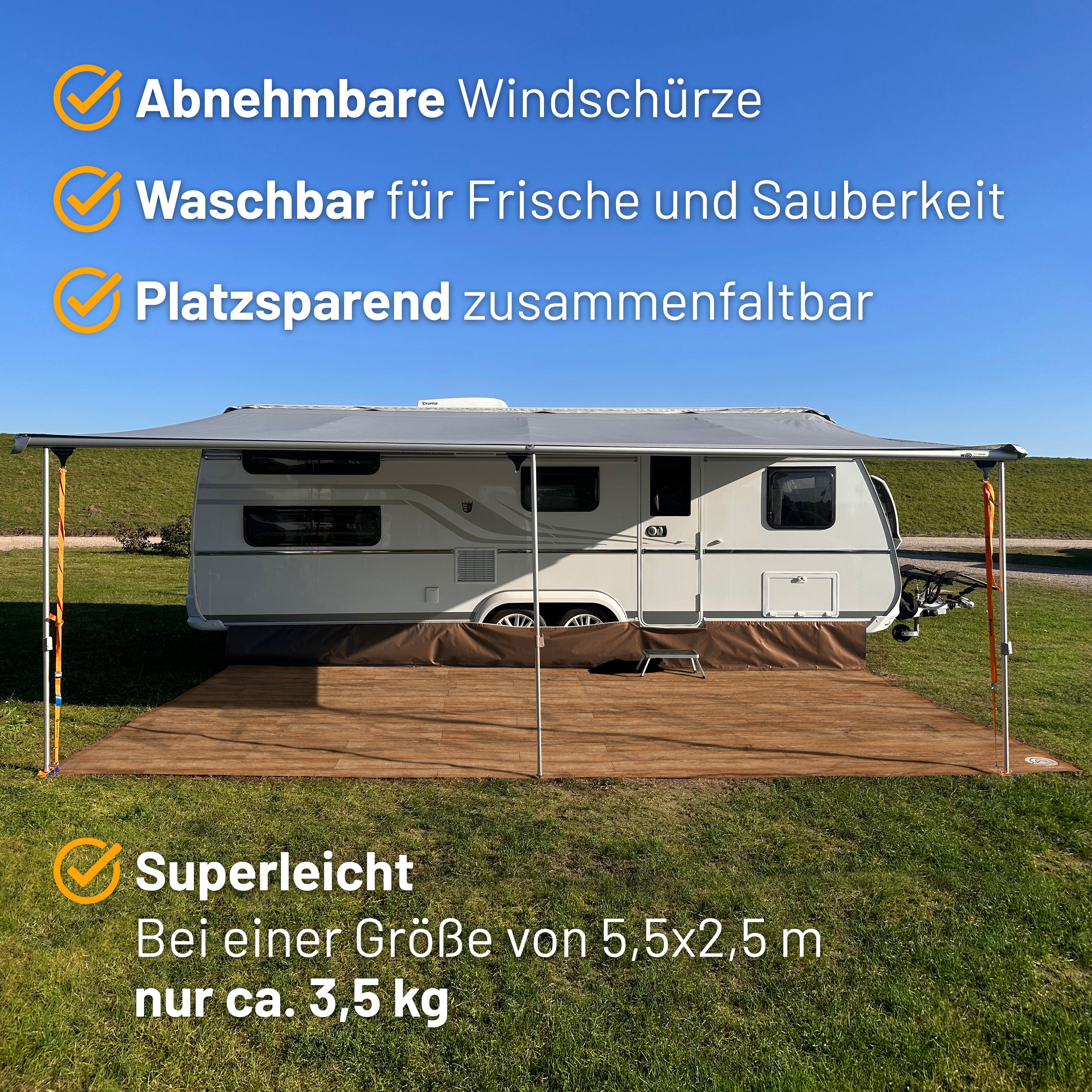 PREMIUM Vorzeltteppich mit abnehmbarer Windschürze - "Parkett"