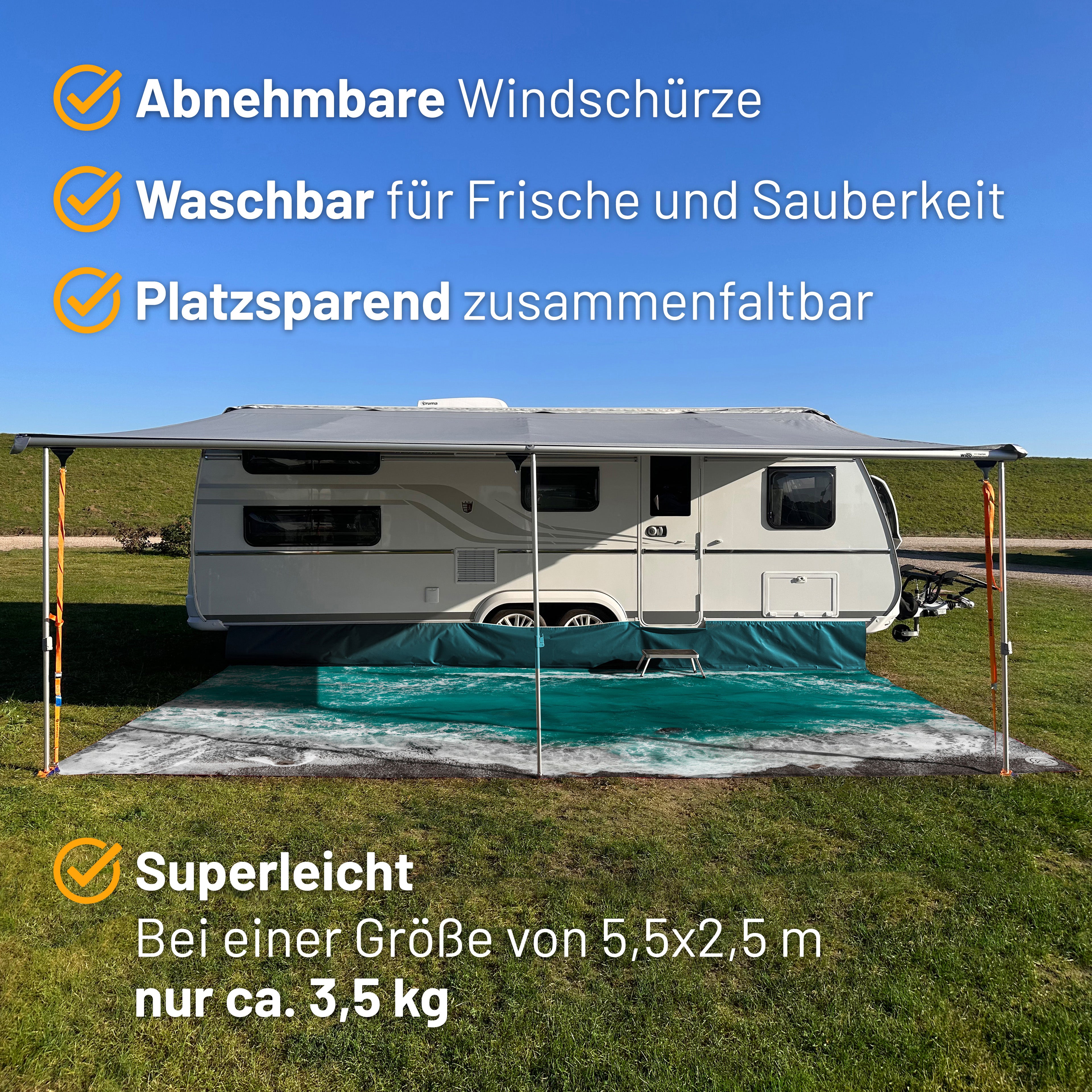 PREMIUM Vorzeltteppich mit abnehmbarer Windschürze - "Ocean"