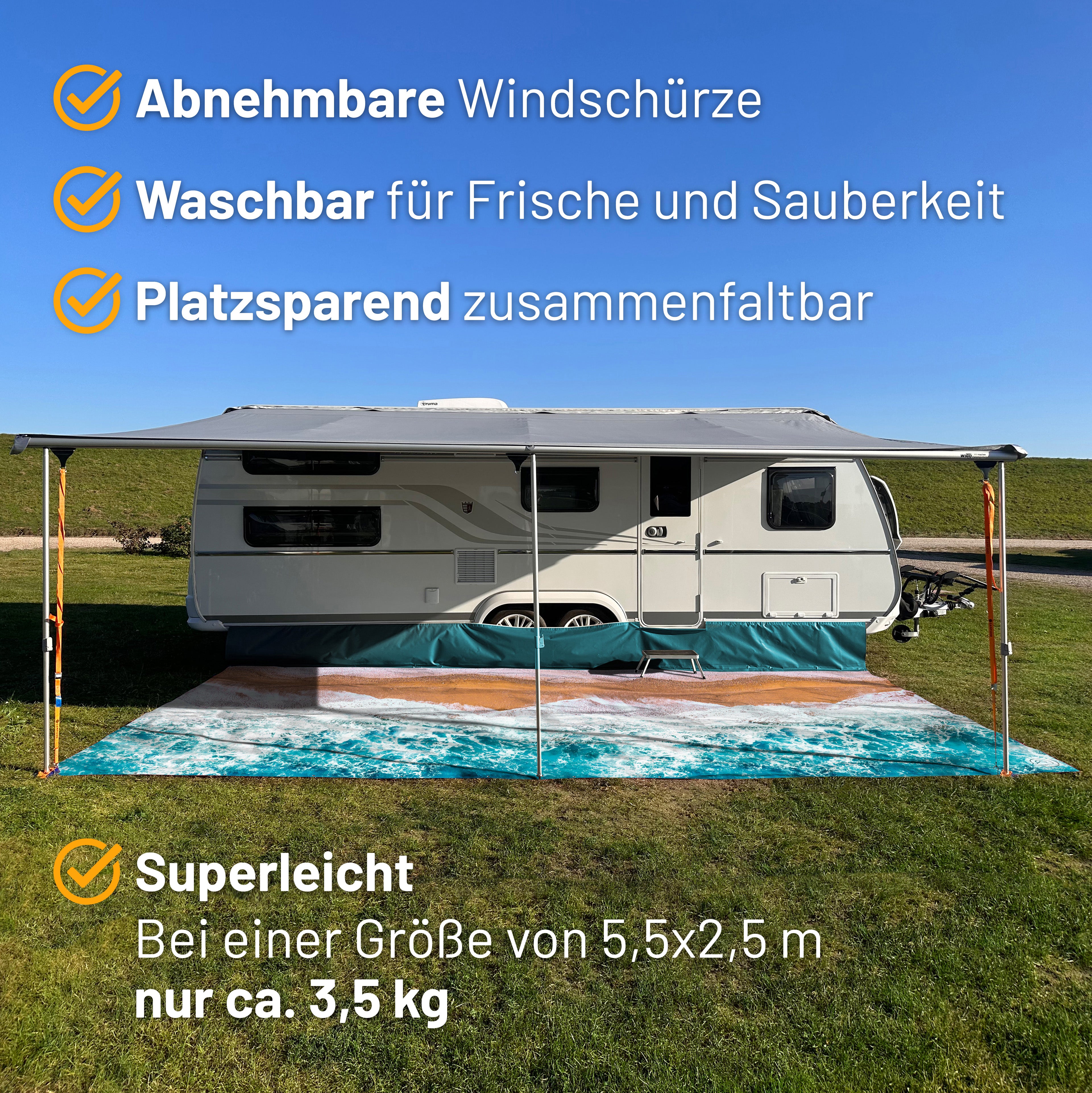 PREMIUM Vorzeltteppich mit abnehmbarer Windschürze - "Algarve"