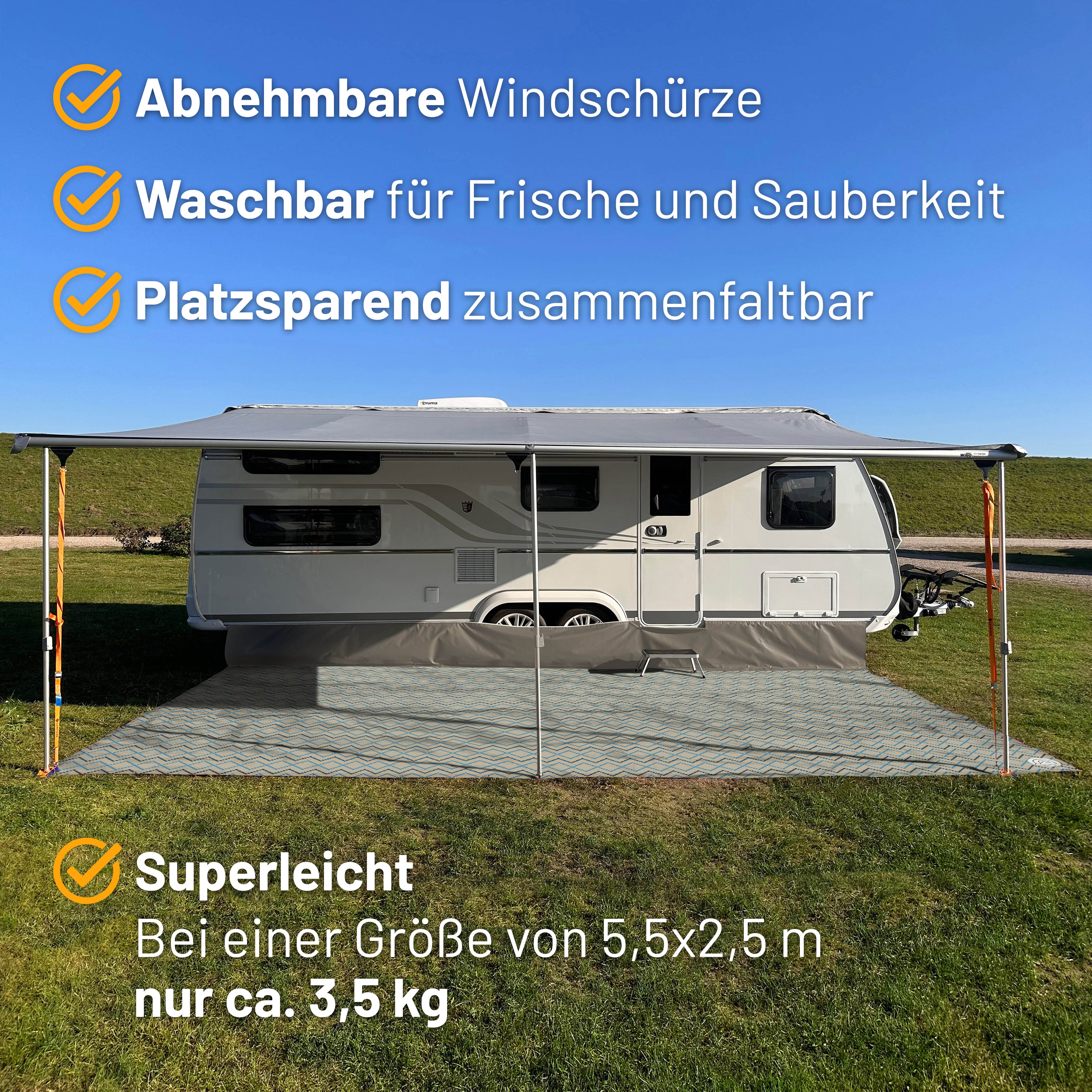 PREMIUM Vorzeltteppich mit abnehmbarer Windschürze - "ZickZack"