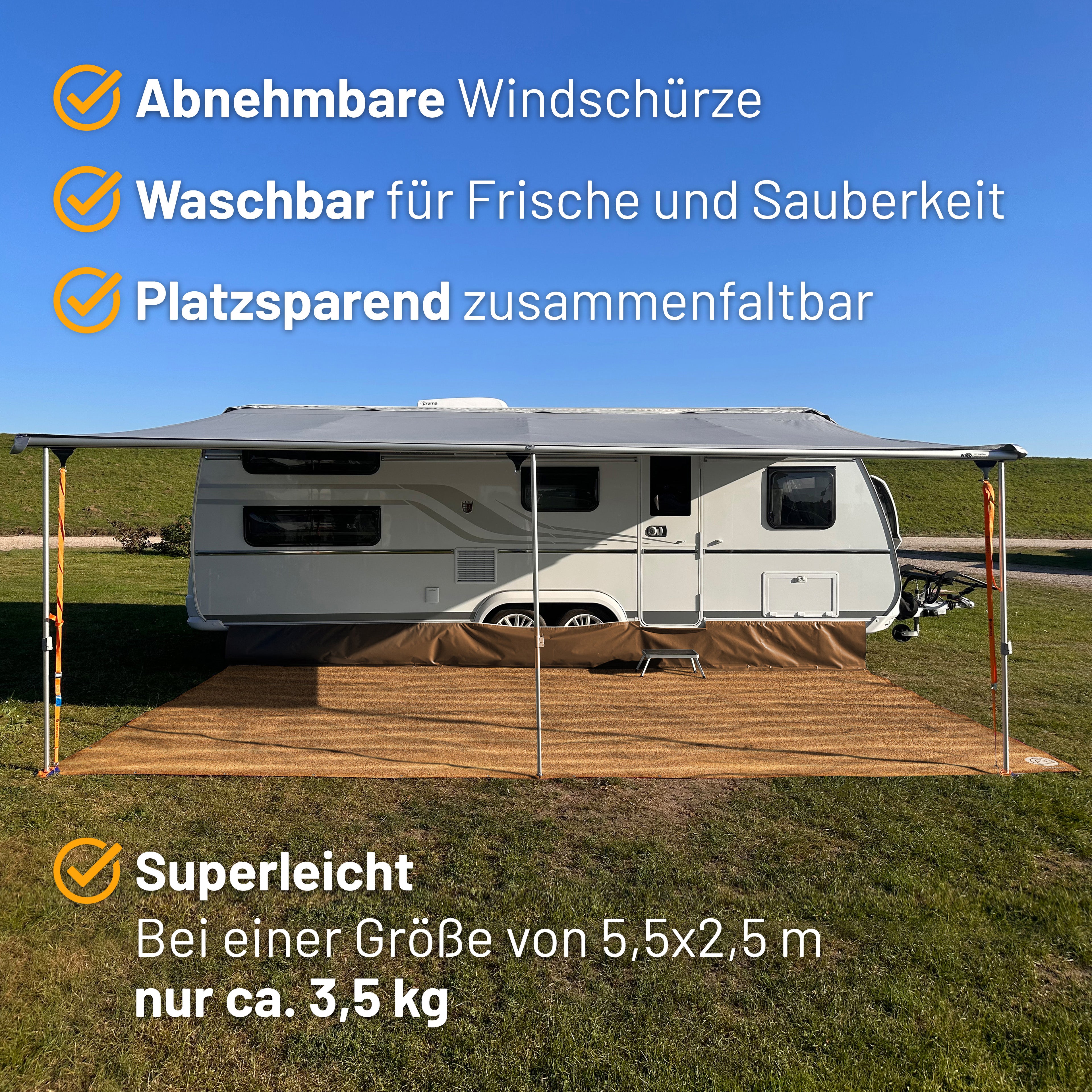 PREMIUM Vorzeltteppich mit abnehmbarer Windschürze - "Sand 1"