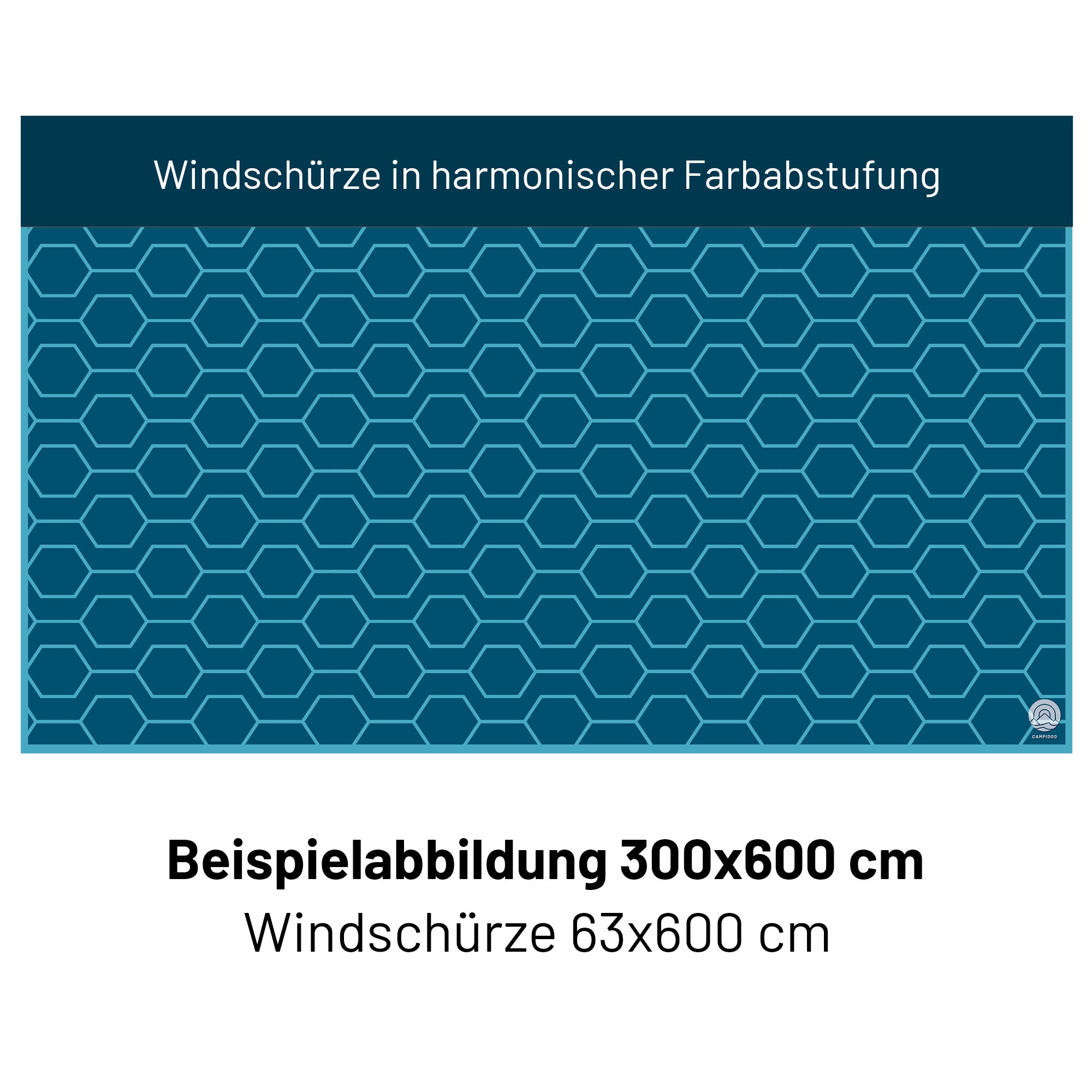 PREMIUM Vorzeltteppich mit abnehmbarer Windschürze - "Sechseck Blau"