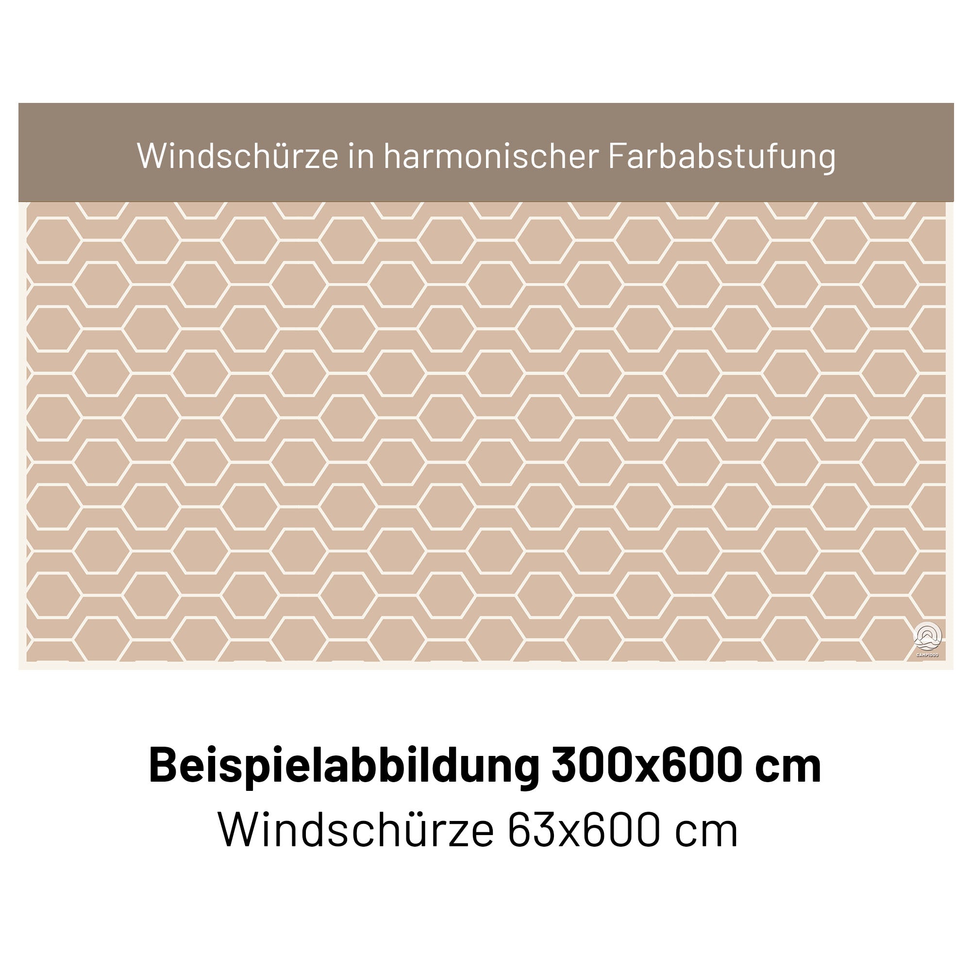 Zweiteiliger PVC Vorzeltteppich mit abnehmbarer Windschürze - "Sechseck Beige"