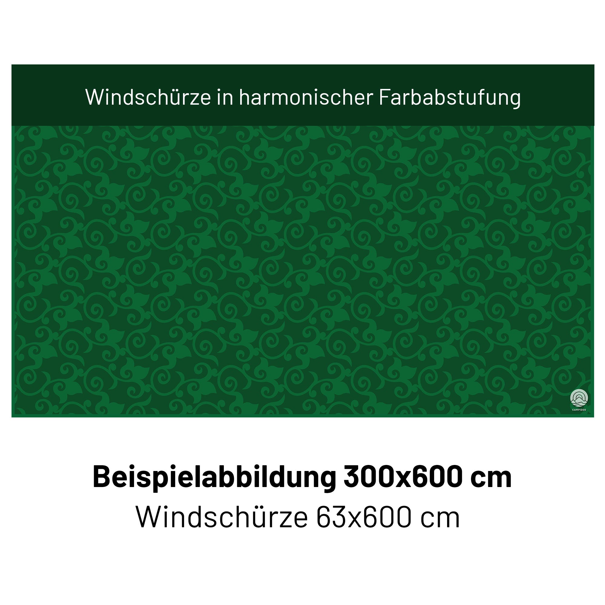 Zweiteiliger PVC Vorzeltteppich mit abnehmbarer Windschürze - "Ornament Grün"