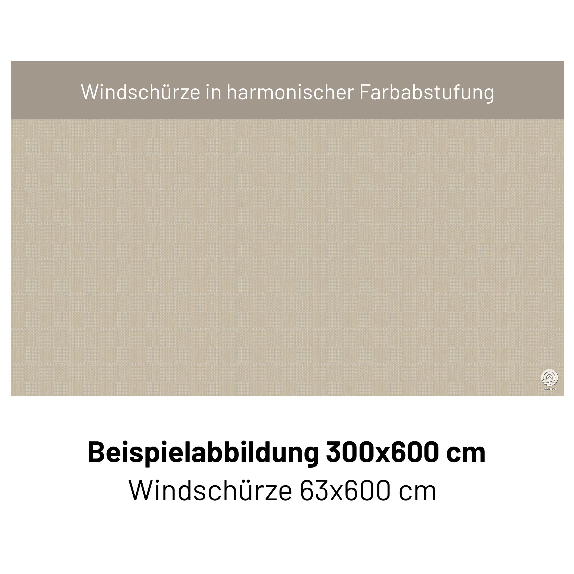 Zweiteiliger PVC Vorzeltteppich mit abnehmbarer Windschürze - "Schraffiert Beige"