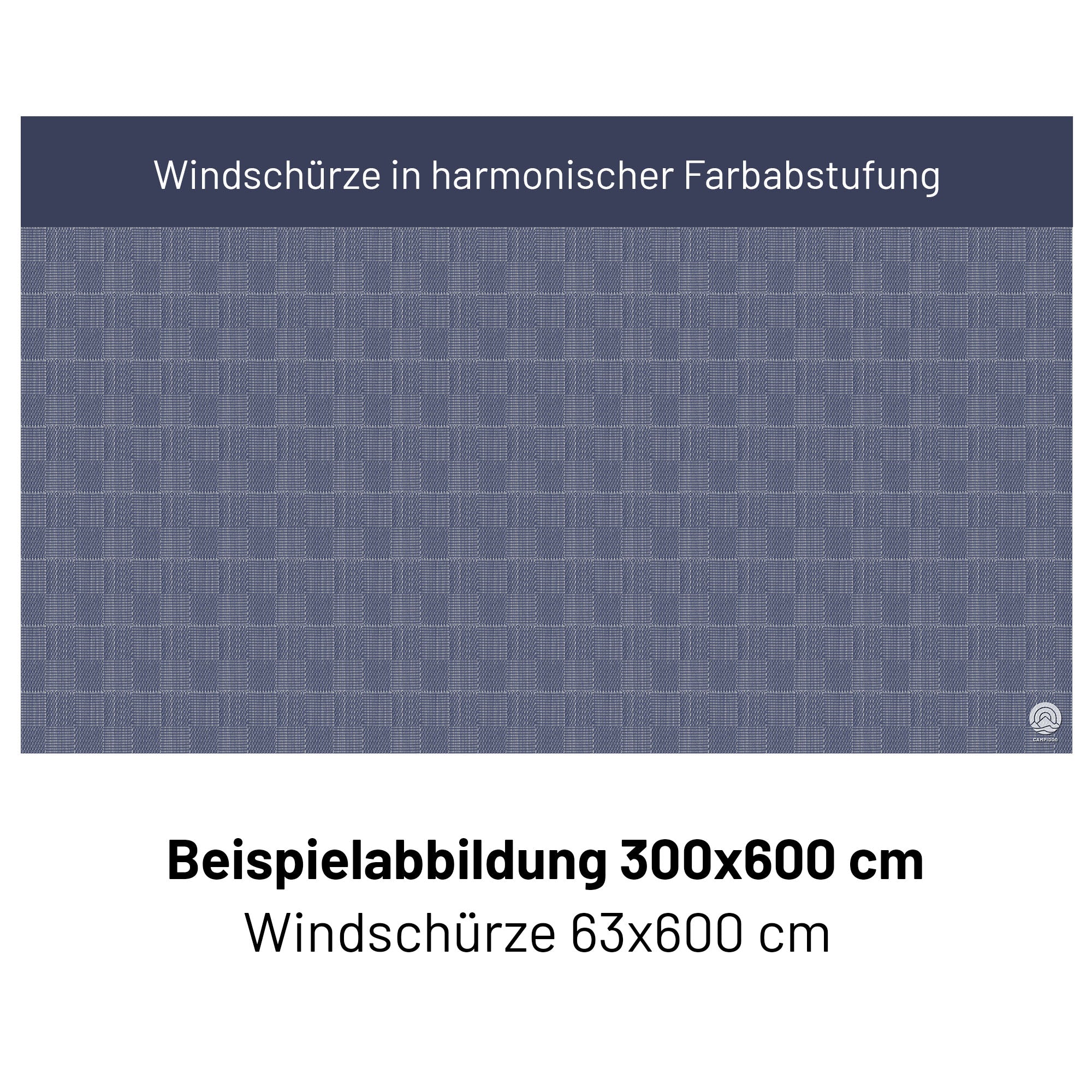 Zweiteiliger PVC Vorzeltteppich mit abnehmbarer Windschürze - "Schraffiert Blau"