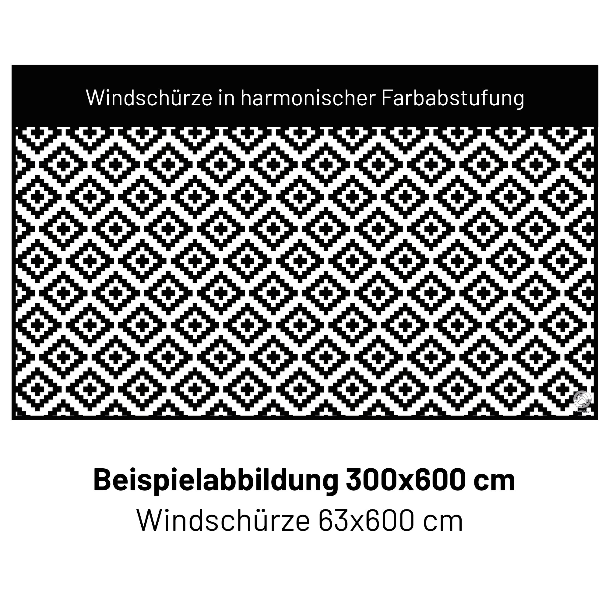 PREMIUM Vorzeltteppich mit abnehmbarer Windschürze - "Paris Schwarz Weiss"