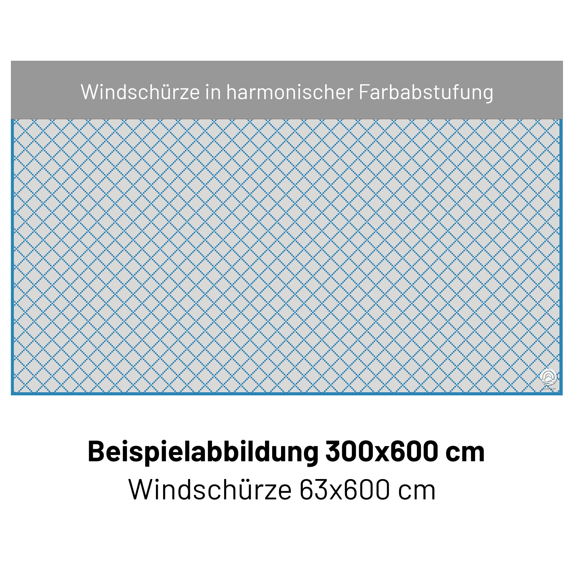 Zweiteiliger PVC Vorzeltteppich mit abnehmbarer Windschürze - "Karo Blau Grau"