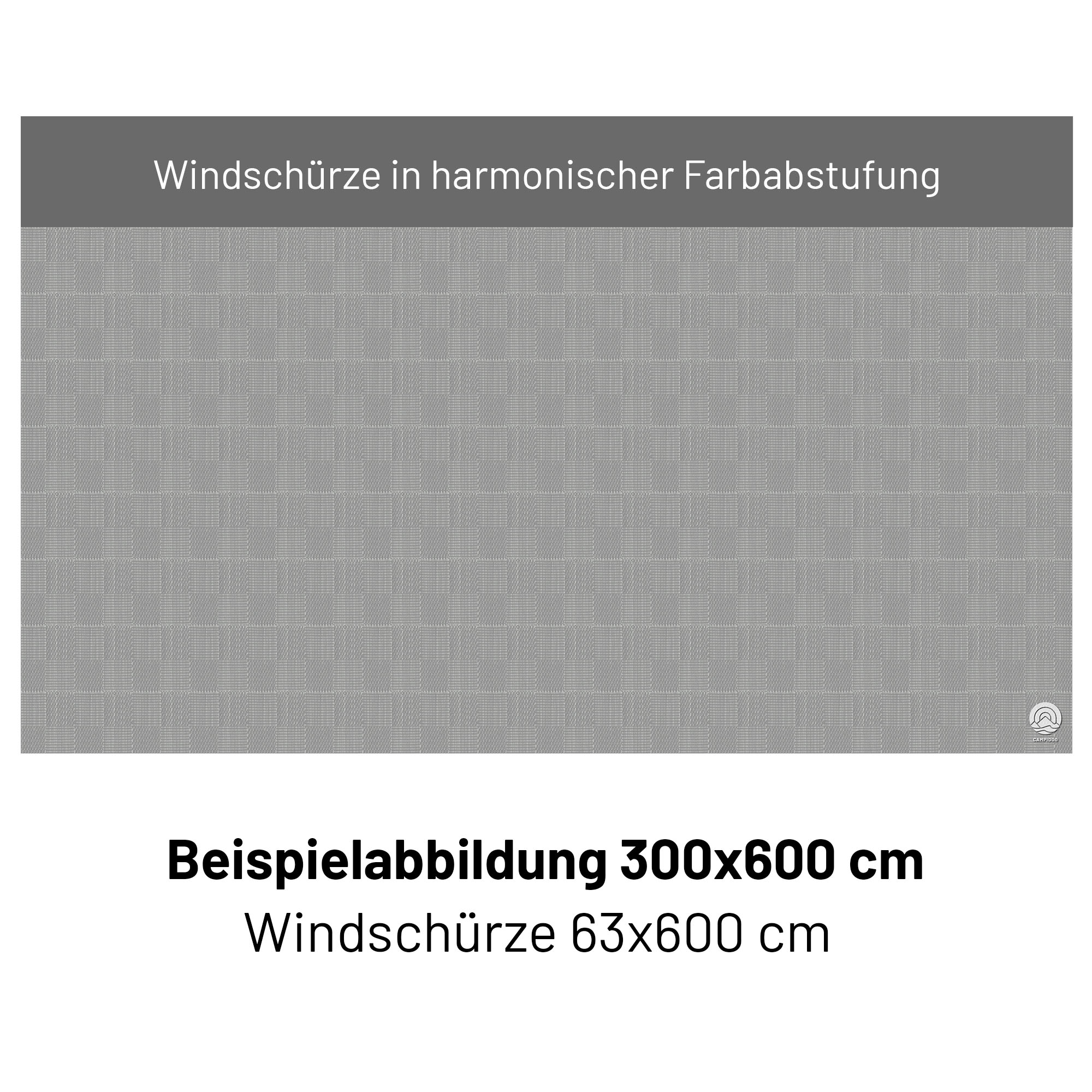 Zweiteiliger PVC Vorzeltteppich mit abnehmbarer Windschürze - "Schraffiert Hellgrau"