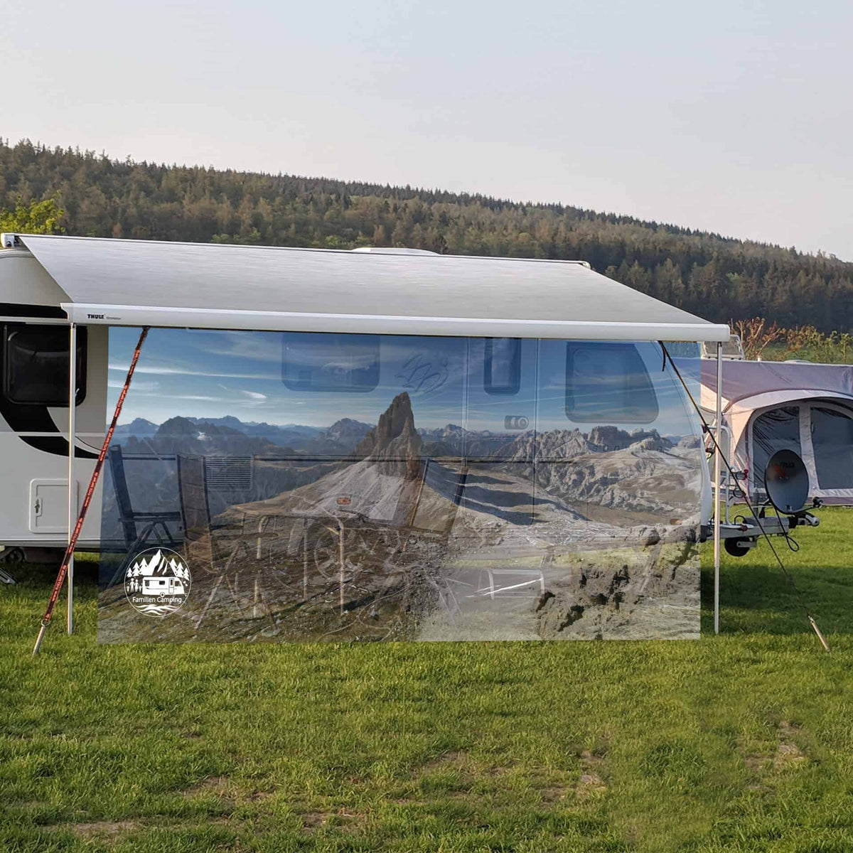 sonnensegel für womo markise 2,5×3 m magnetisch inkl. Stangen HL: babycare Sun Square – Sunprotection Innenstoff::Regenbögen rosa
