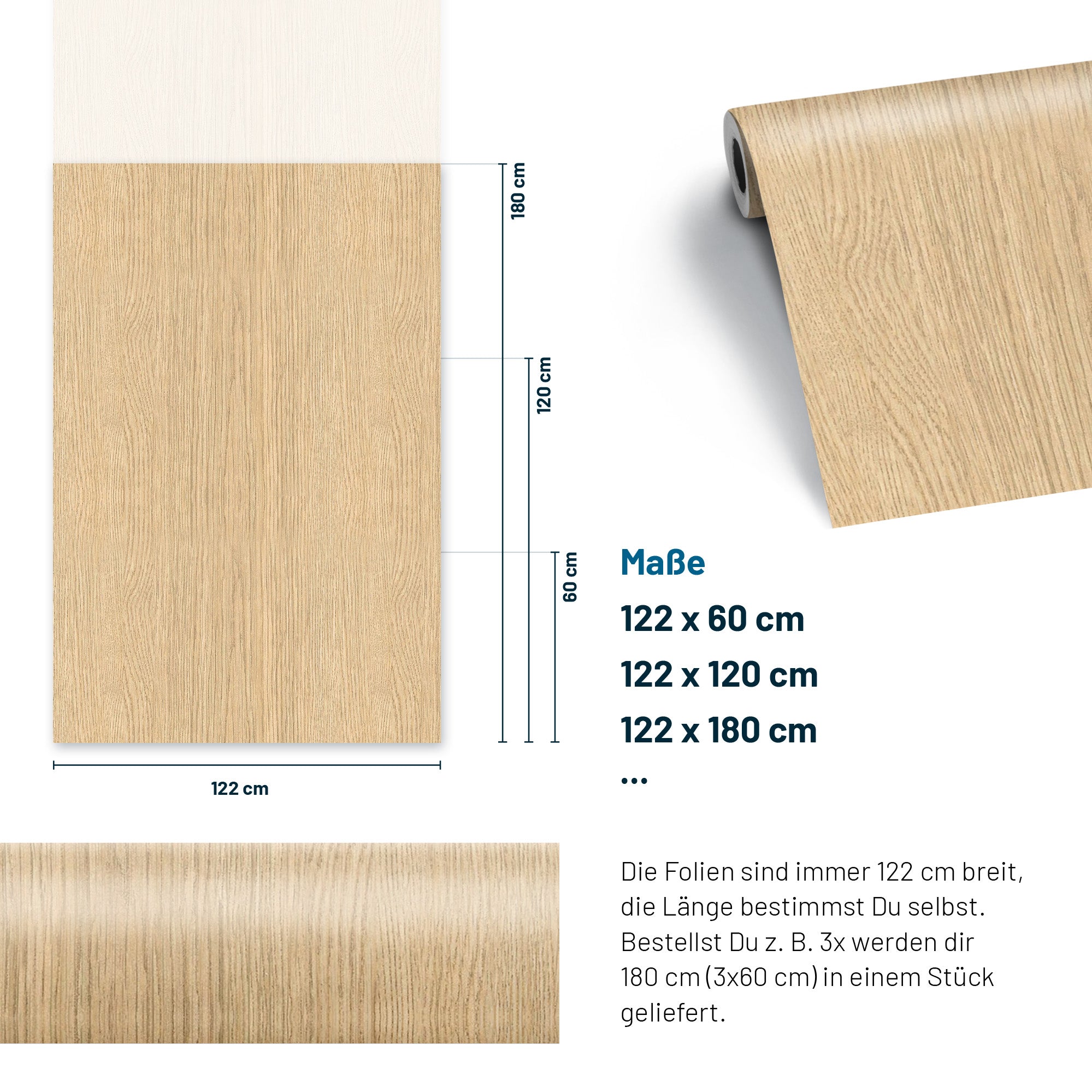 3D Holz-Dekor Möbelfolie Cream Golden Oak